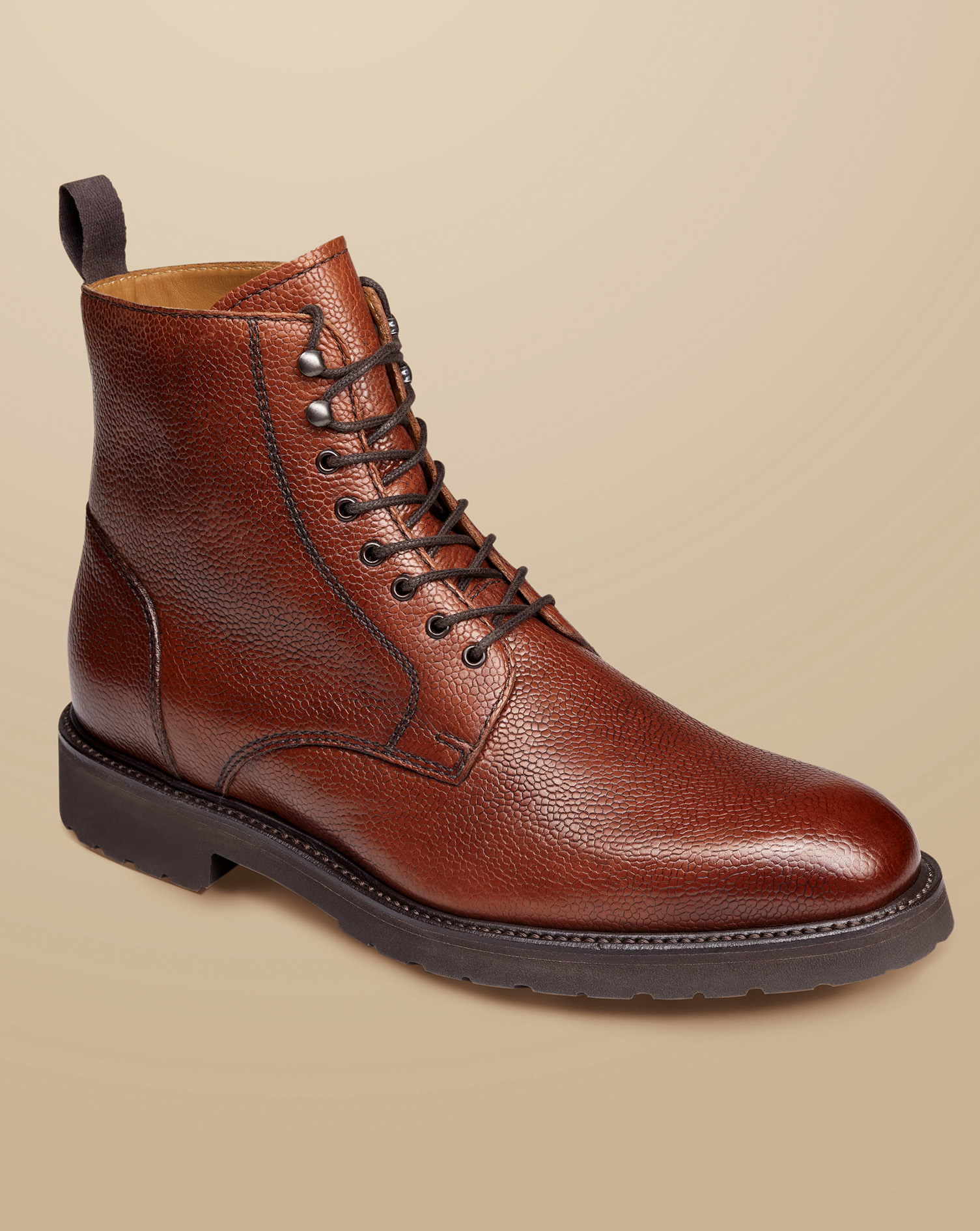 Grain Leather Boots - Chestnut Brown