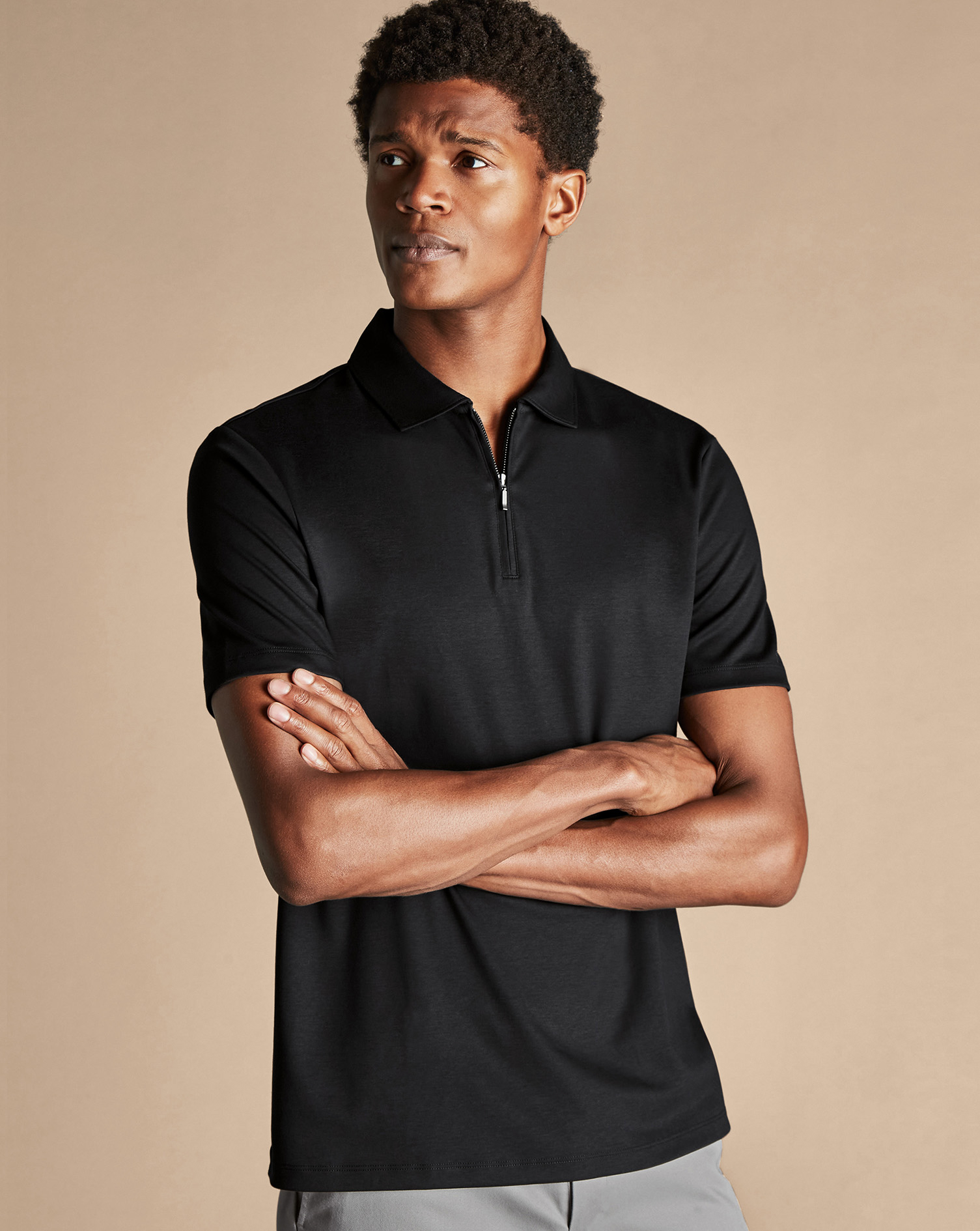 Zip-Neck Jersey Polo - Black