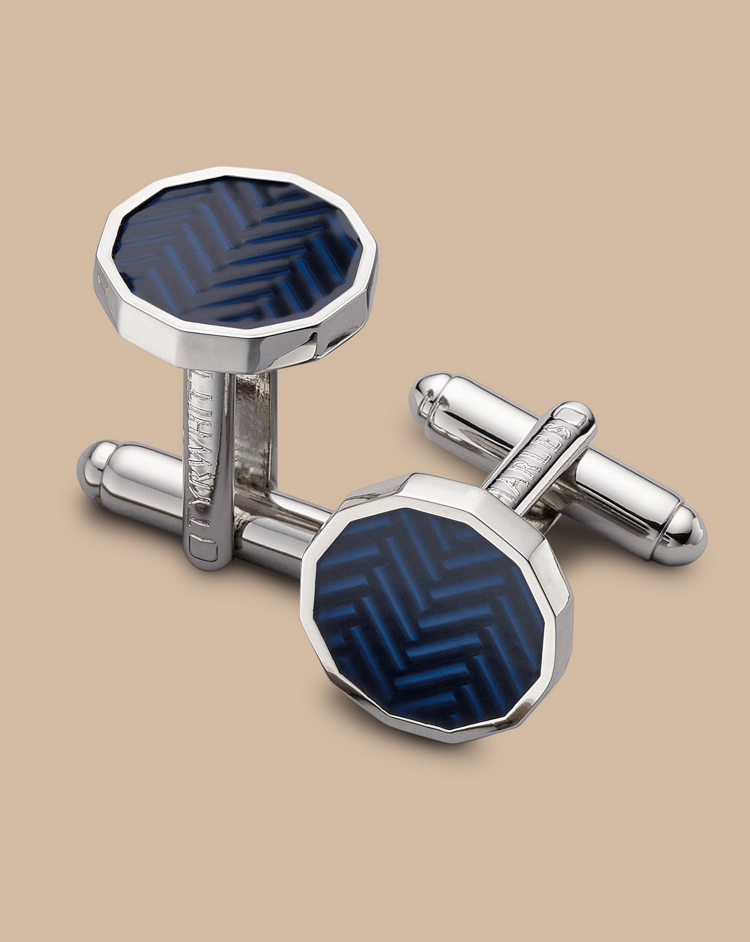 Herringbone Enamel Cufflink - Navy