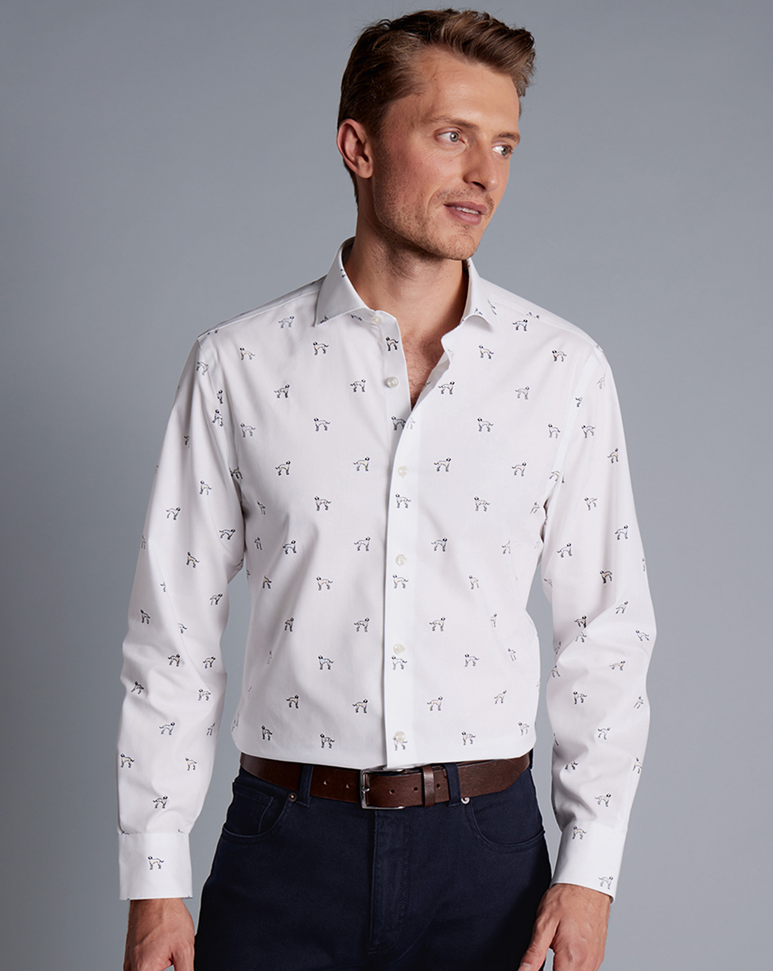 Semi-Cutaway Collar Non-Iron Dalmatian Print Shirt  - Multi