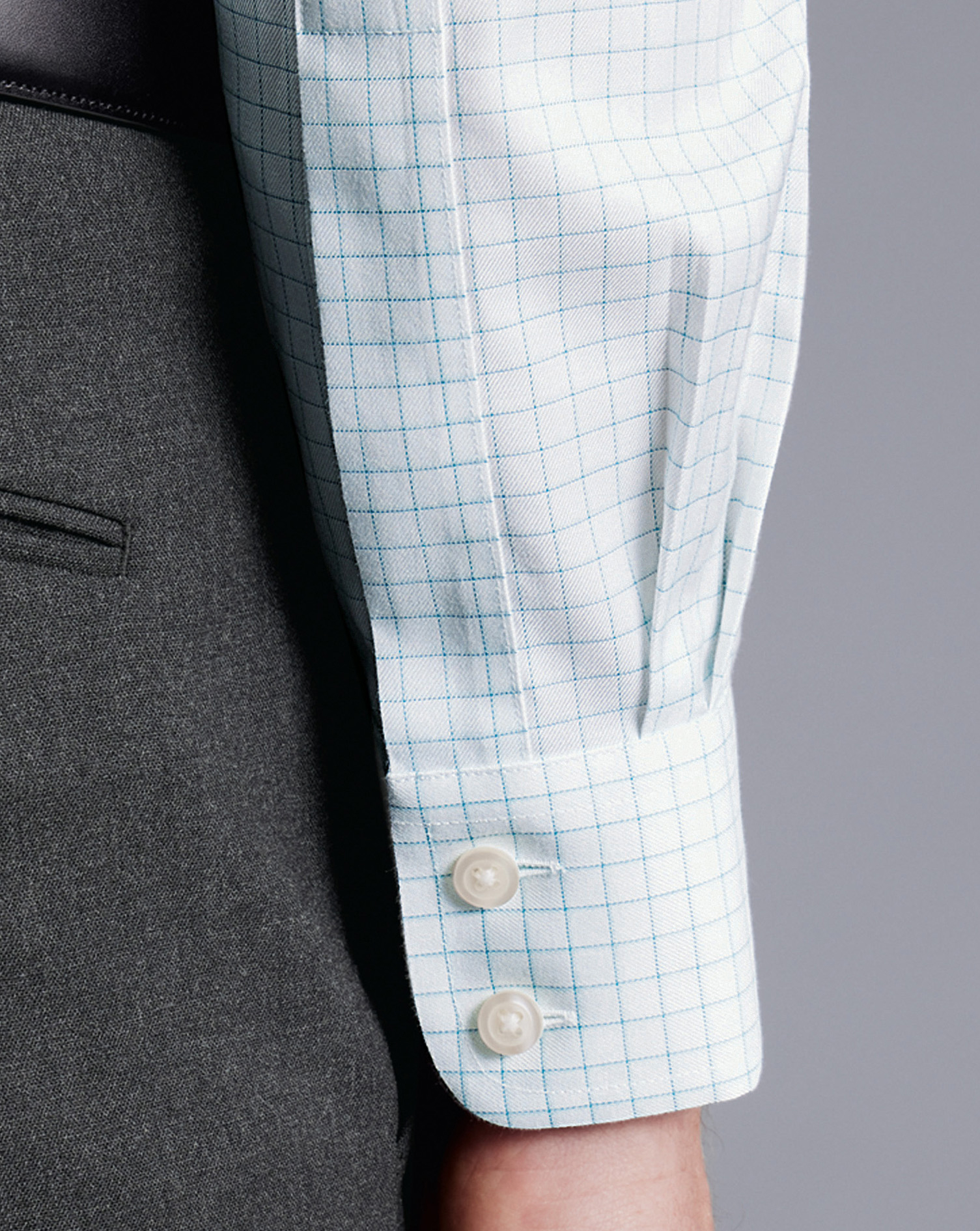 Non-Iron Twill Fine Shadow Check Shirt - Aqua Green