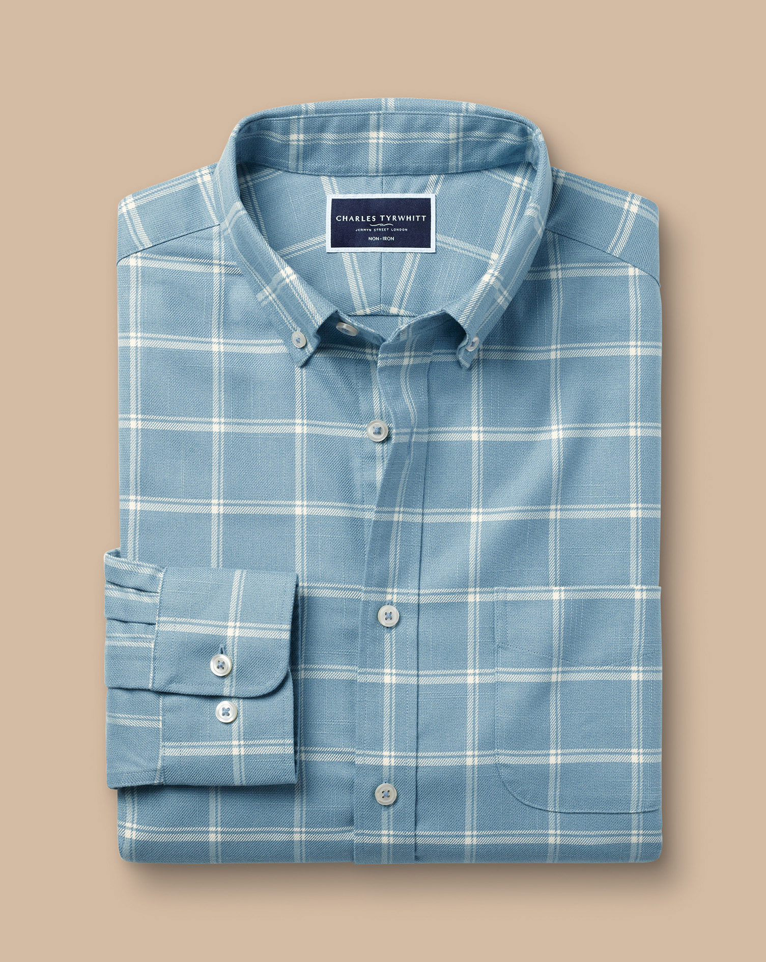 Button-Down Collar Non-Iron Twill Windowpane Check Shirt - Mid Blue