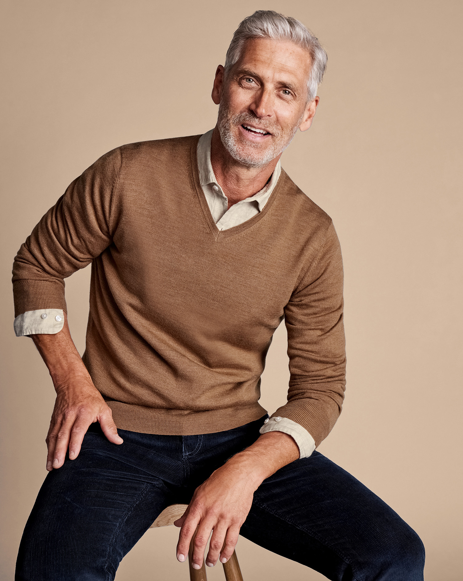 Merino V-Neck Jumper - Sand