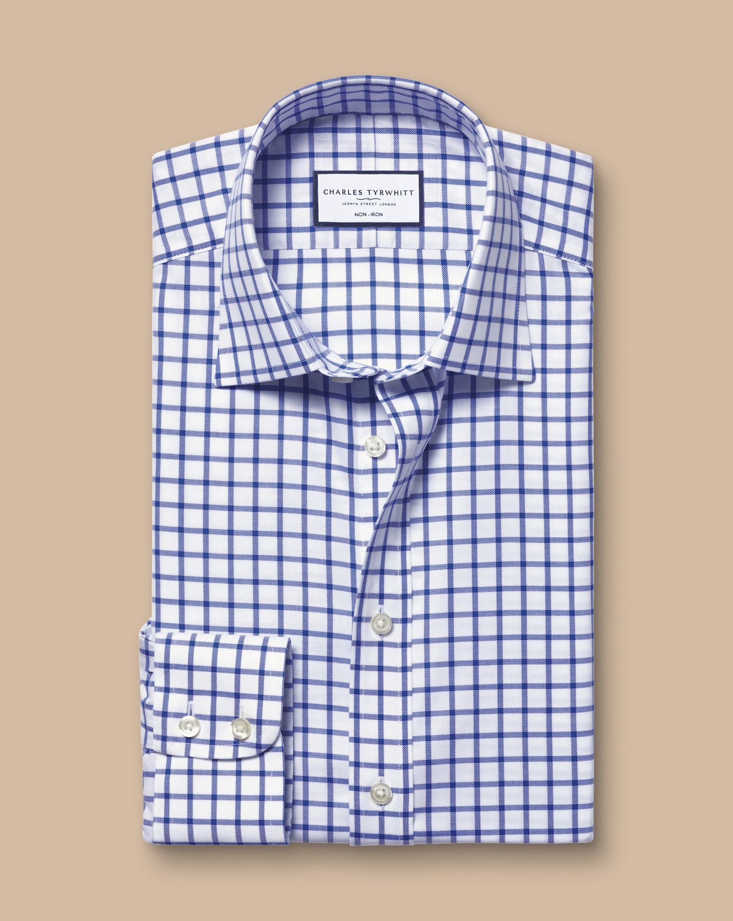 Non-Iron Twill Grid Check Shirt - Cobalt Blue