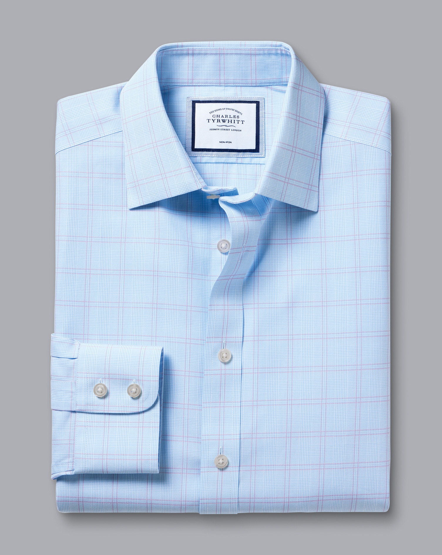 Non-Iron Prince Of Wales Check Shirt - Light Blue