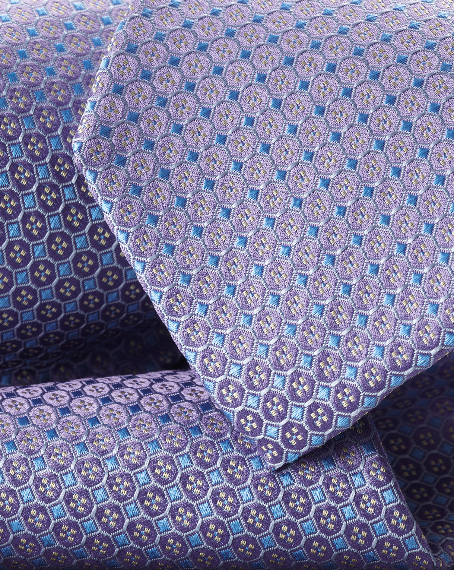 Mini Floral Semi Plain Silk Pattern Tie - Lilac Purple