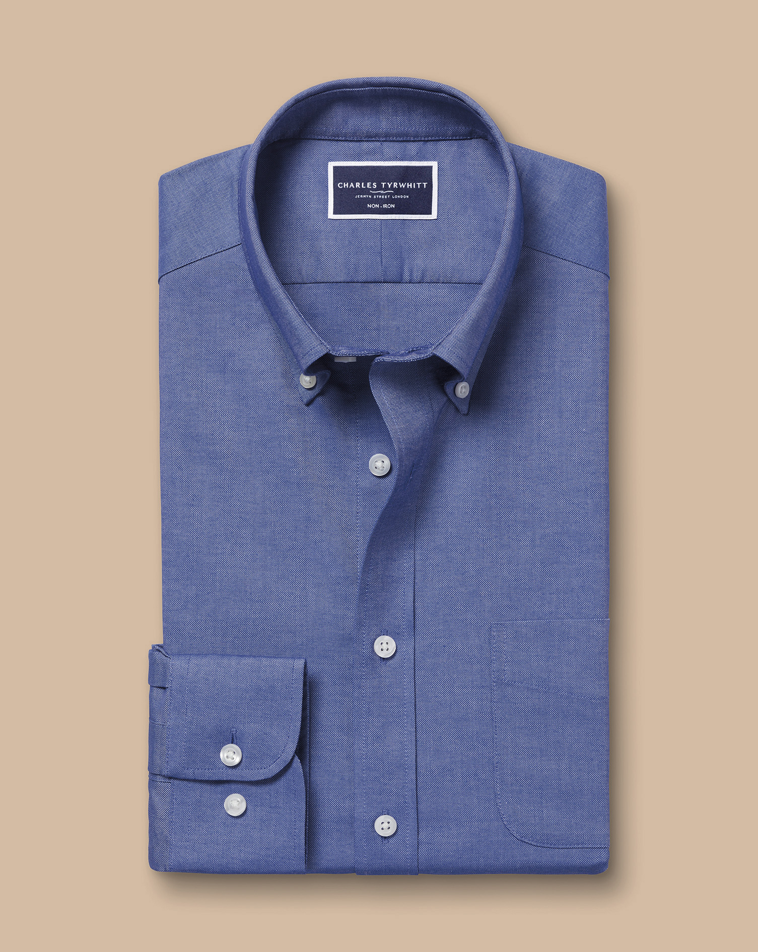 Button-Down Collar Non-Iron Stretch Oxford Shirt - Cobalt Blue