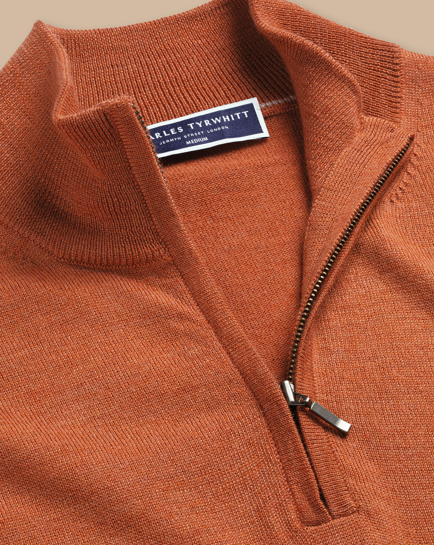 Merino Zip Neck Jumper  - Orange