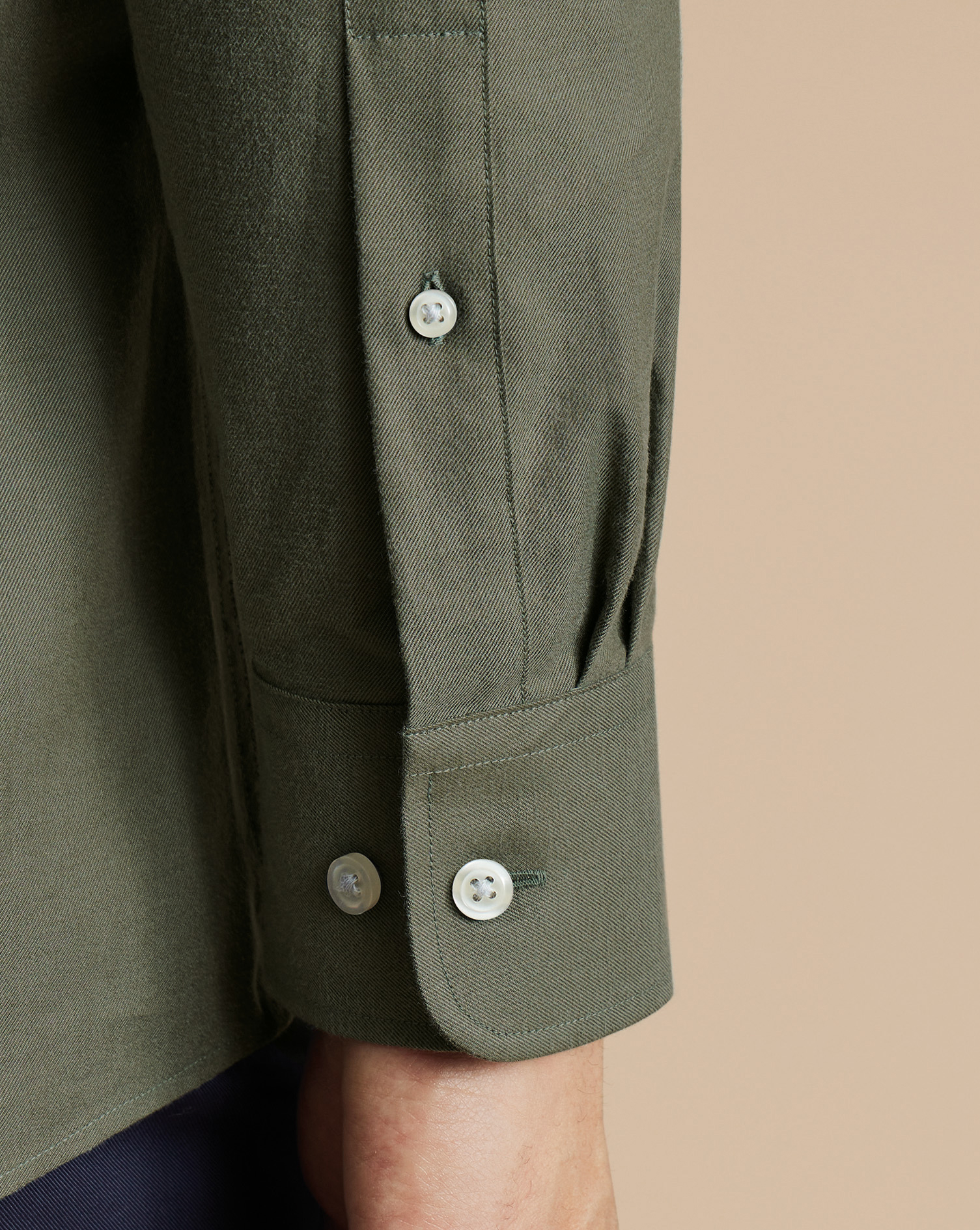 Button-Down Collar Brushed Cotton Twill Shirt - Olive Green