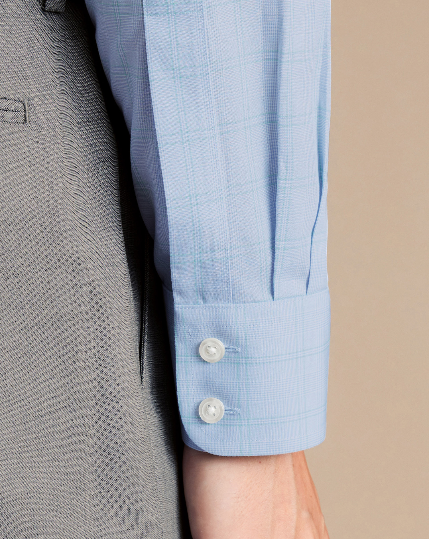 Non-Iron Prince Of Wales Poplin Shirt - Light Blue