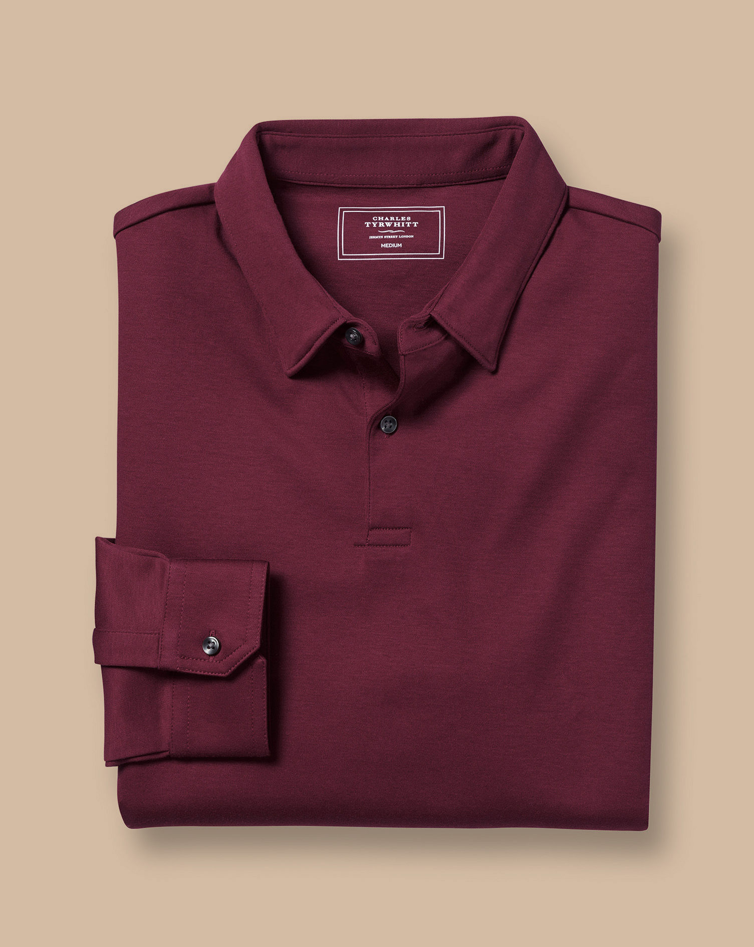 Long Sleeve Smart Jersey Polo - Wine