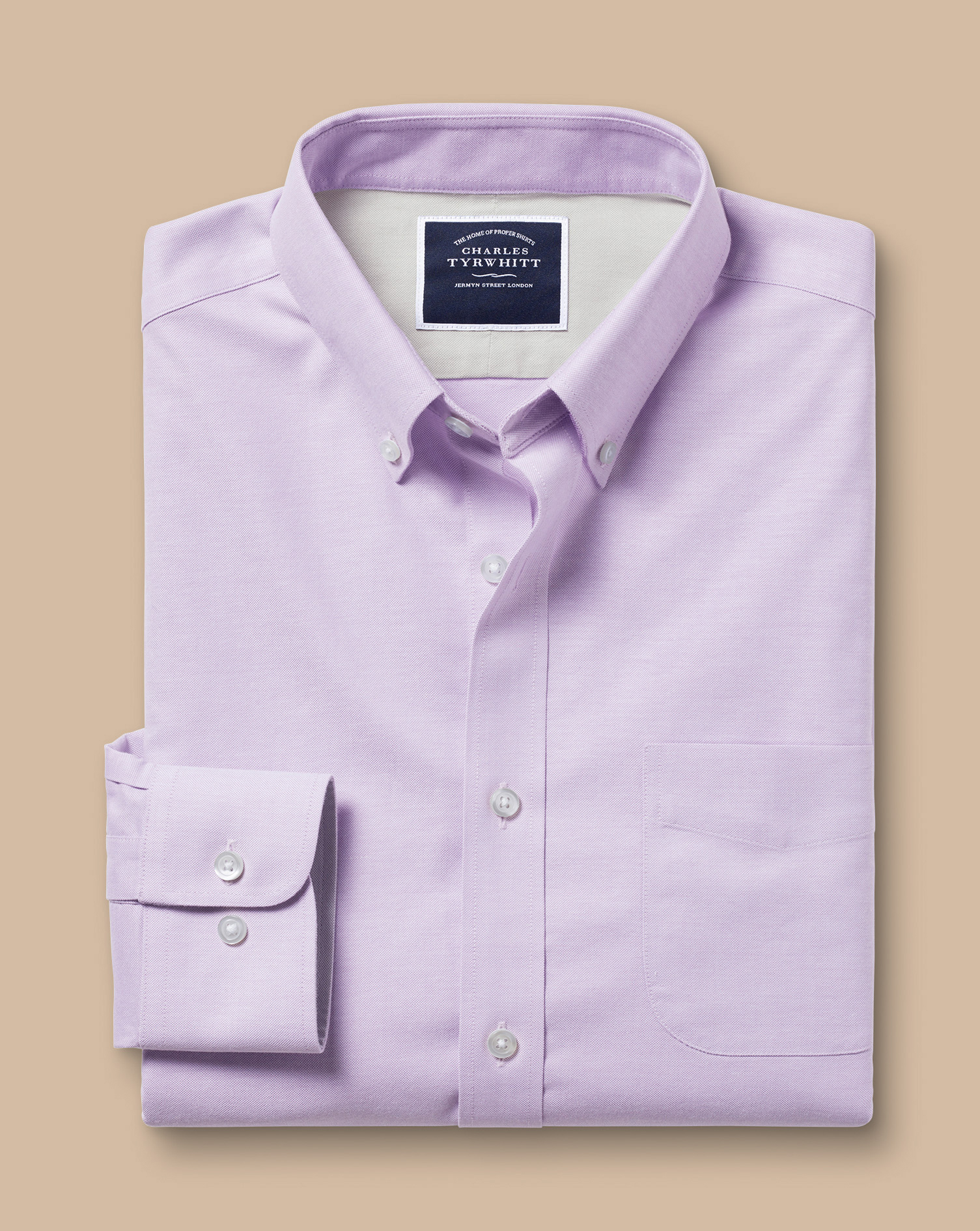 Button-Down Collar Non-Iron Stretch Oxford Shirt - Lavender Purple