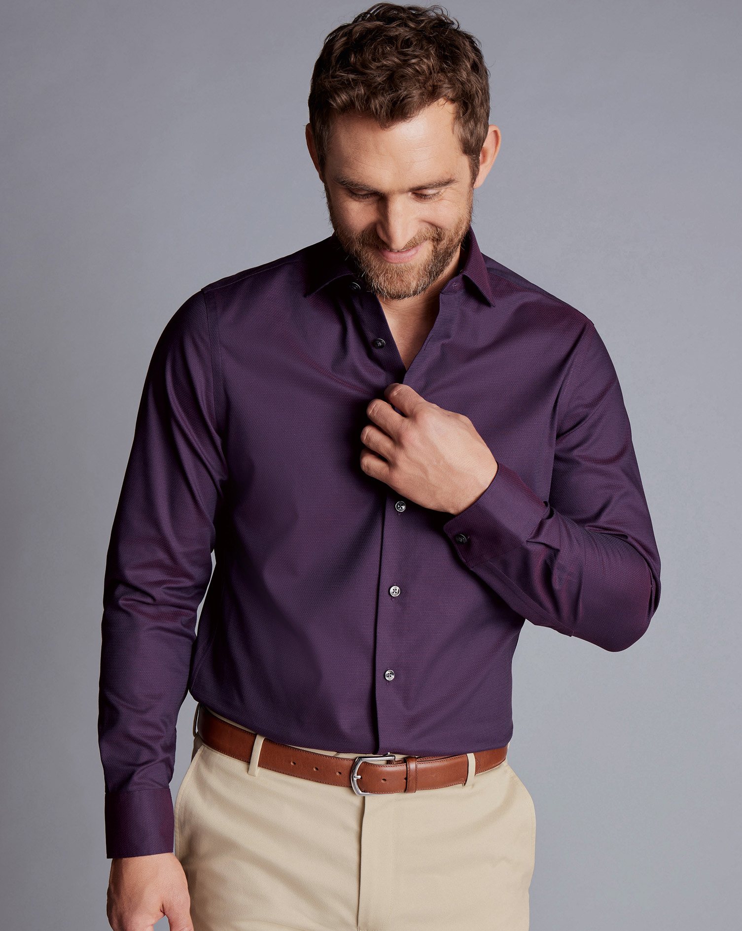 Non-Iron Diamond Stretch Texture Shirt - Purple