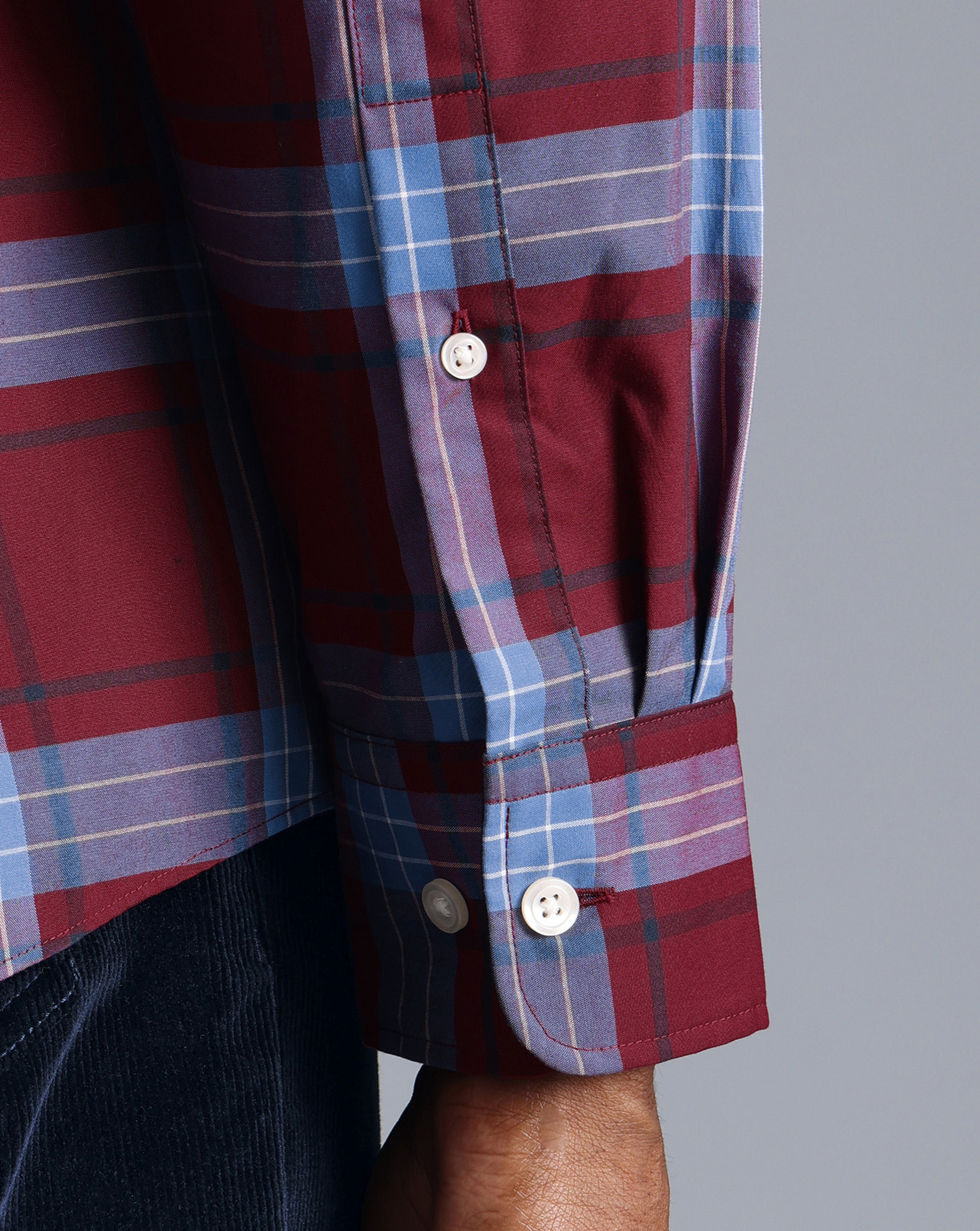 Button-Down Collar Non-Iron Stretch Poplin Large Winter Check Shirt - Red