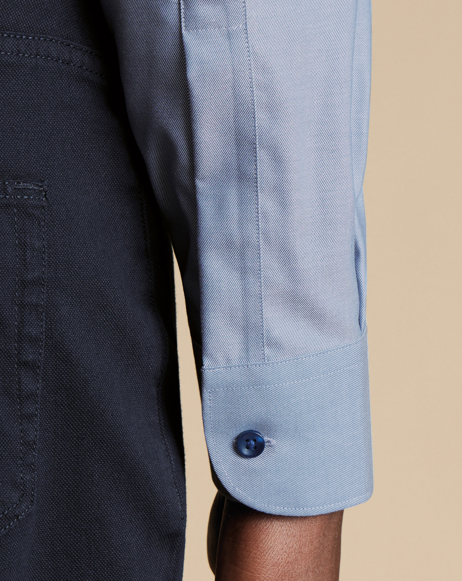 Semi-Cutaway Collar Non-Iron Twill Shirt with Printed Trim - Steel Blue