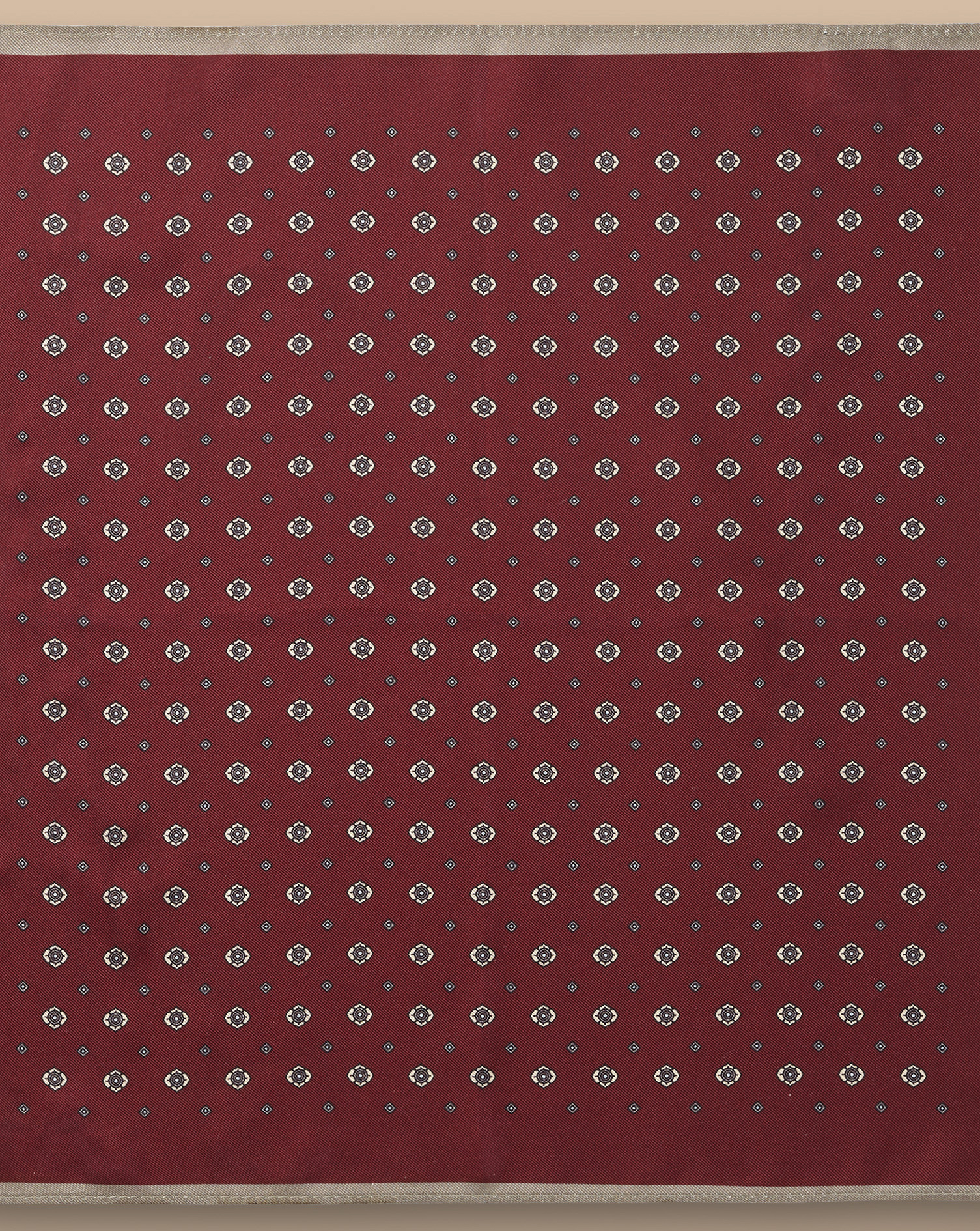 Medallion Silk Pocket Square - Maroon Red