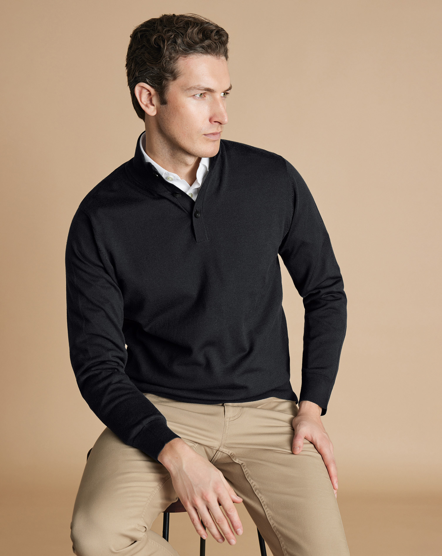 Charles Tyrwhitt Pullover aus Merinowolle mit Knöpfen - Anthrazit Gris