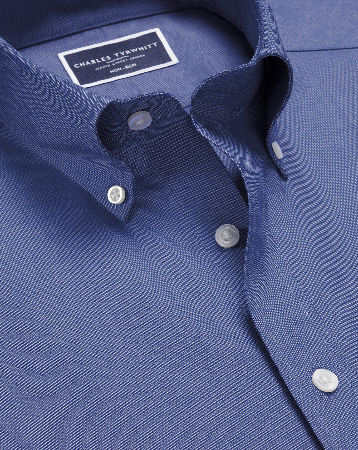 Charles Tyrwhitt Bügelfreies Stretch-Oxfordhemd mit Button-down-Kragen - Kobaltblau