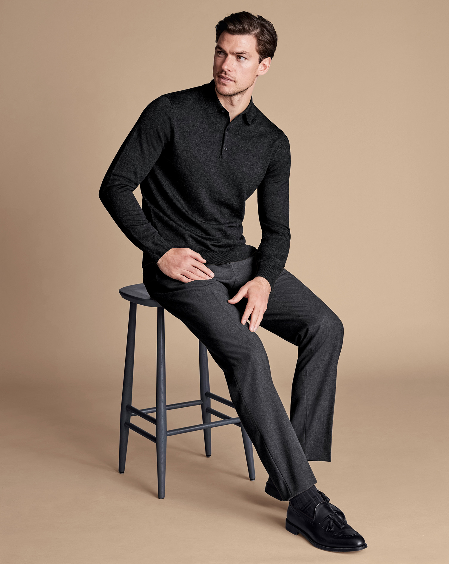 Natural Stretch Twill Suit Trousers - Charcoal