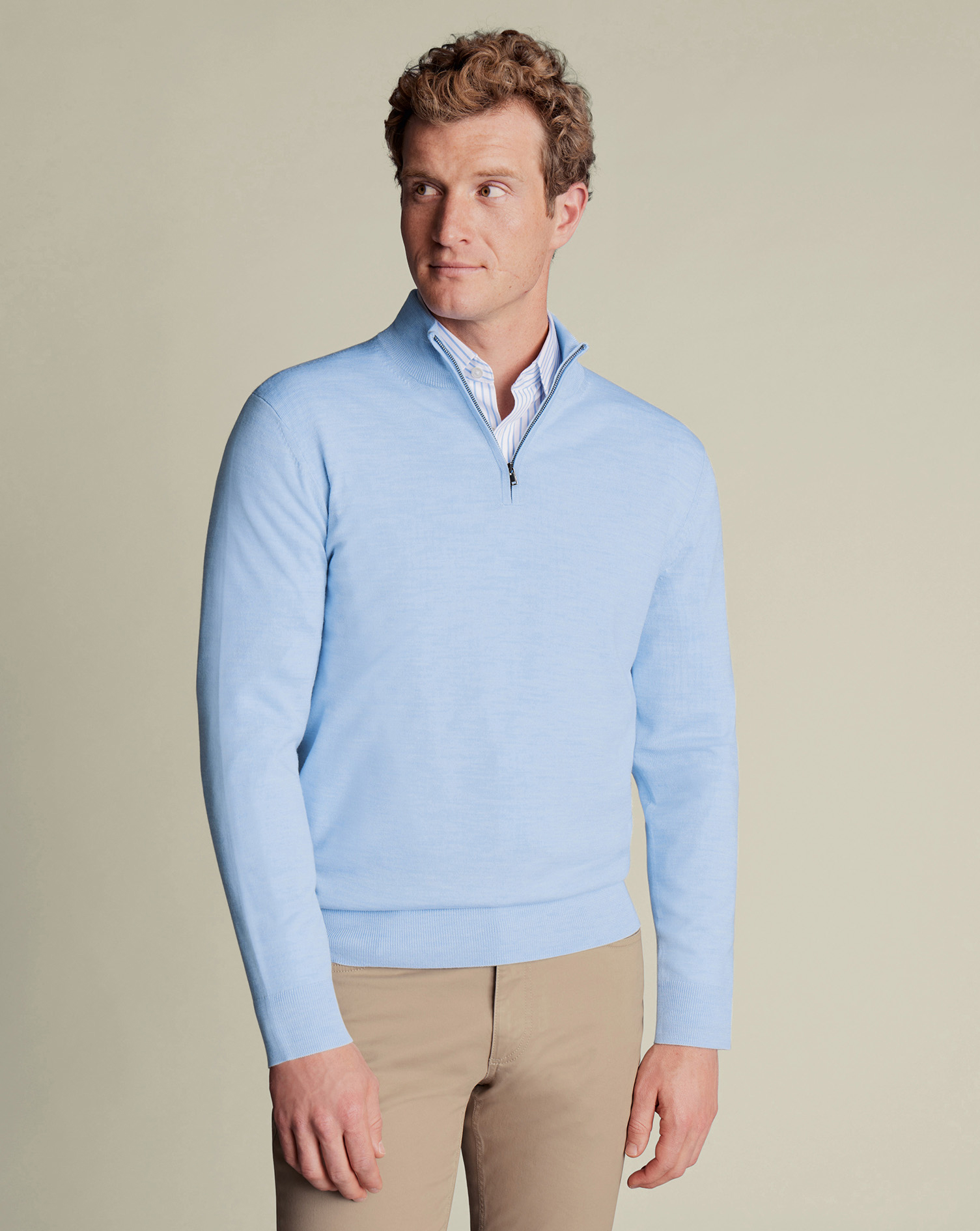 Charles Tyrwhitt Pullover aus Merinowolle mit Reißverschlusskragen - Himmelblau