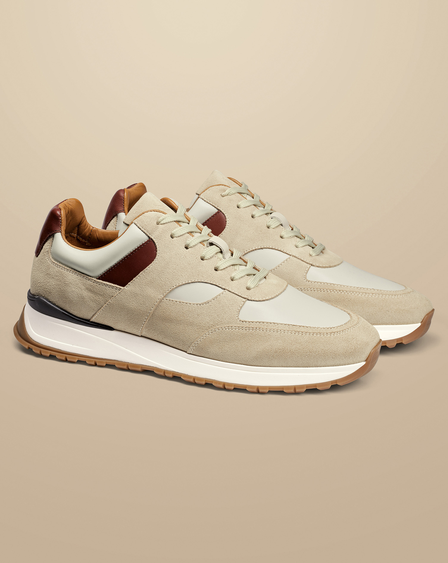 Leather and Suede Trainers - Cream