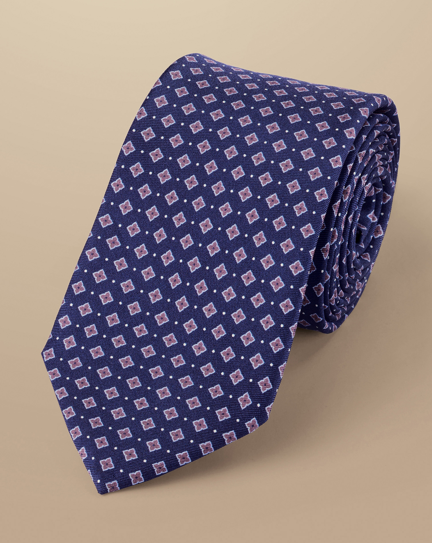 Mini Medallion Print Silk Slim Tie - Royal Blue