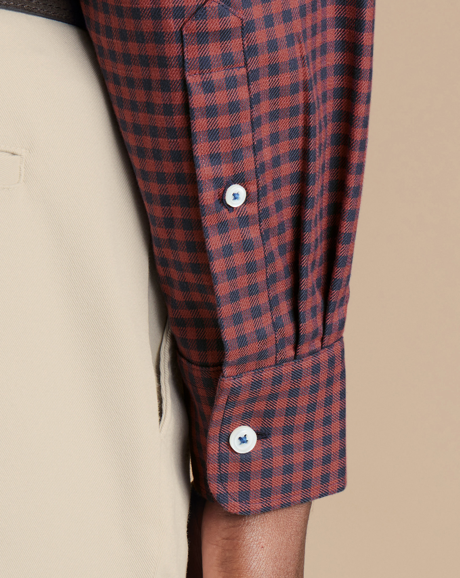 Button-Down Collar Non-Iron Twill Gingham Shirt - Salmon Pink