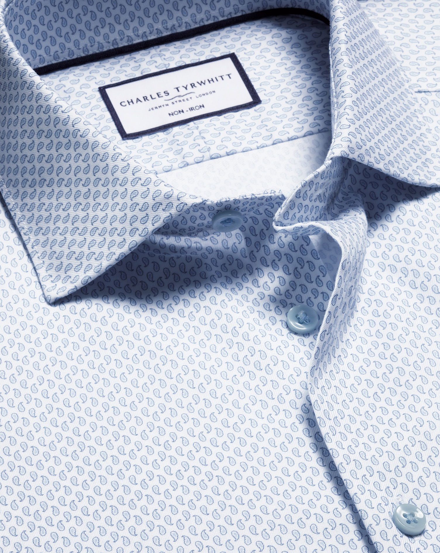 Charles Tyrwhitt Bügelfreies Stretch-Hemd mit Paisleymuster - Hellblau Knopfmanschette