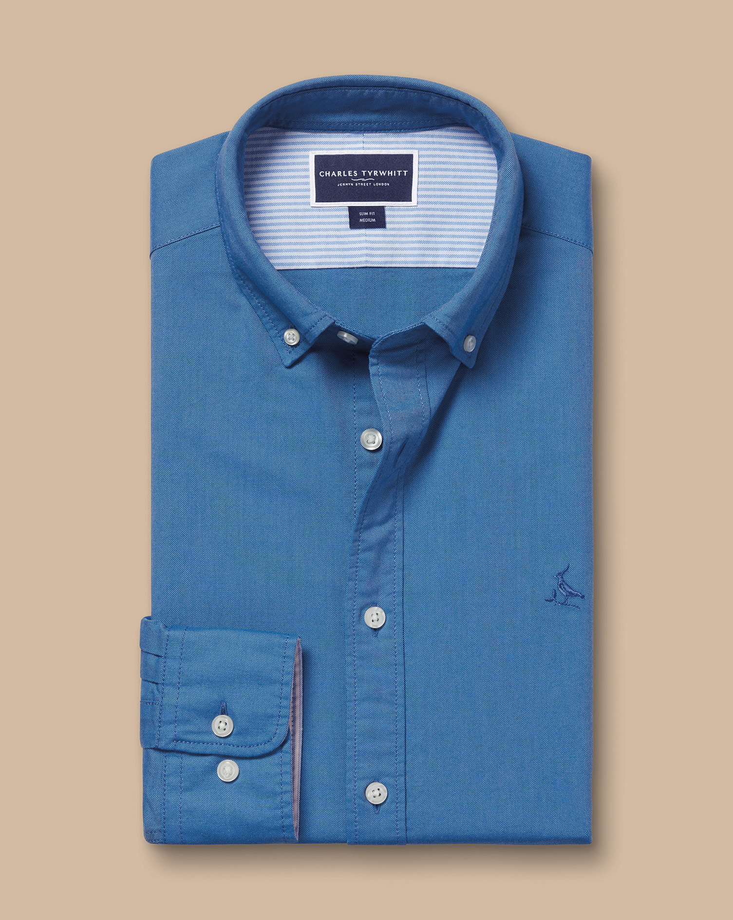 Button-Down Collar Stretch Washed Oxford Shirt - Ocean Blue