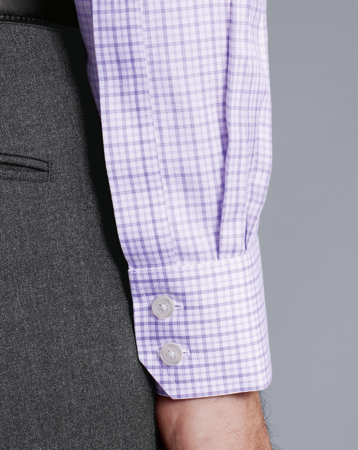 Cutaway Collar Non-Iron Twill Windowpane Check Shirt - Lilac Purple