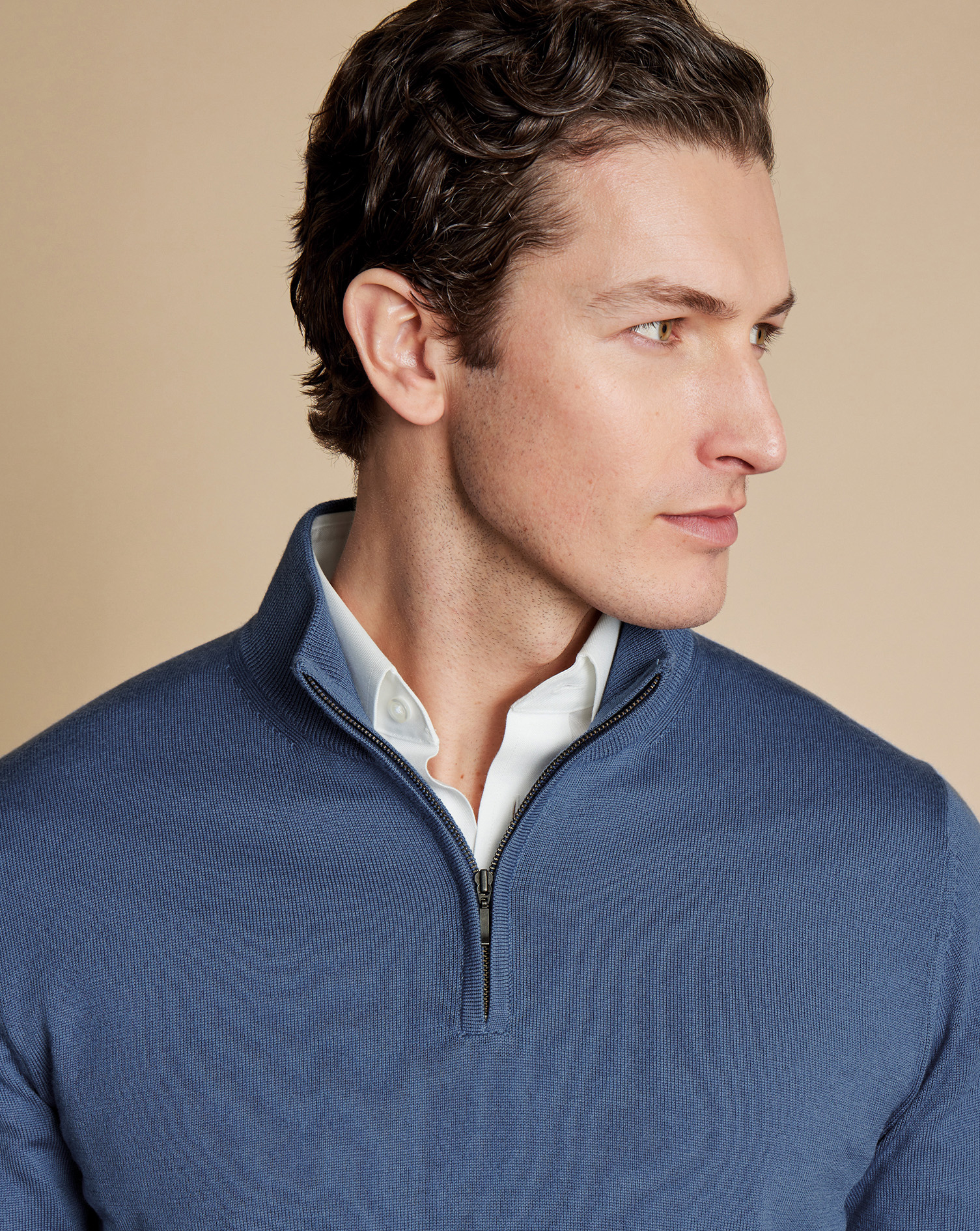 Merino Zip Neck Jumper - Steel Blue