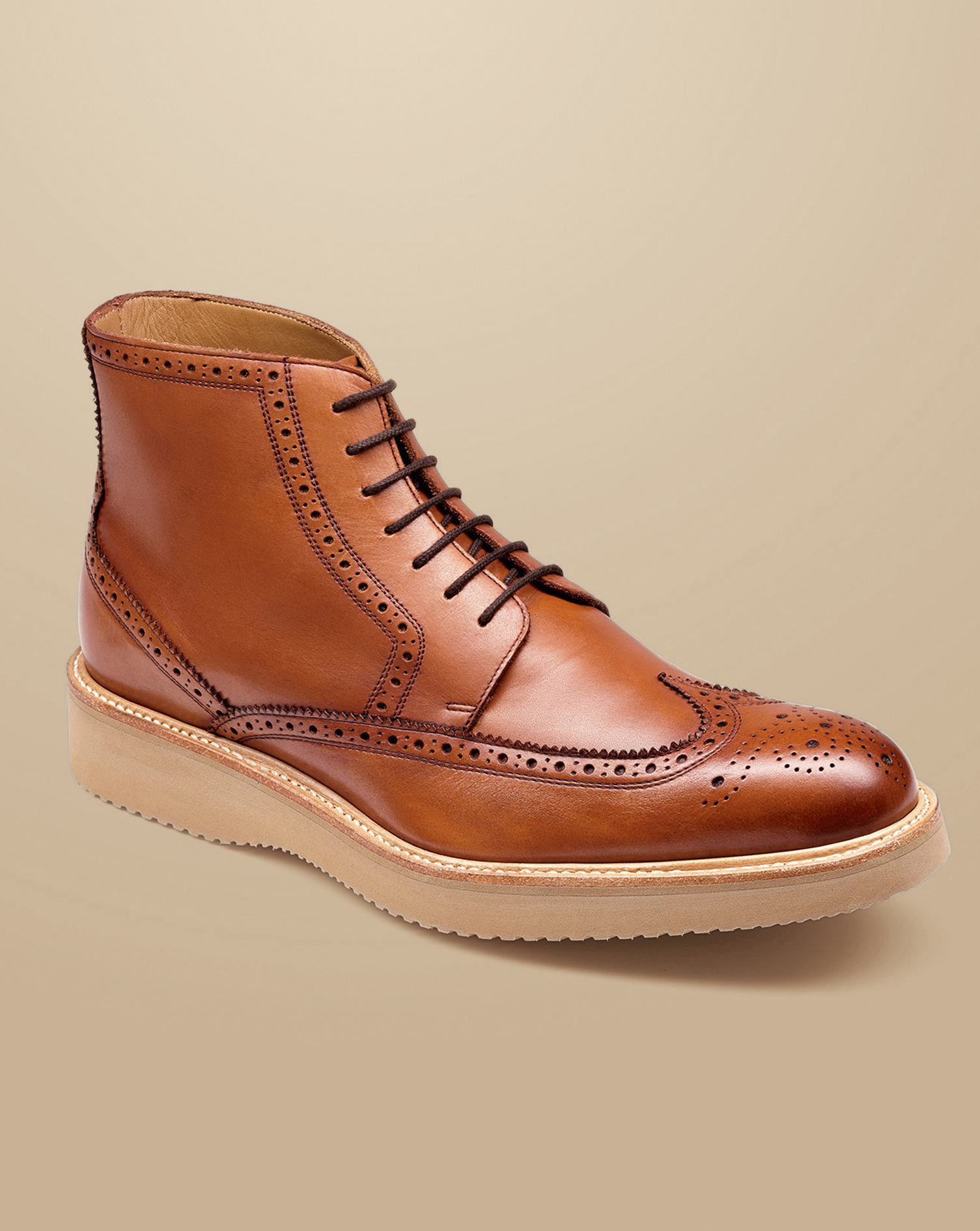 Leather Brogue Boots - Dark Tan