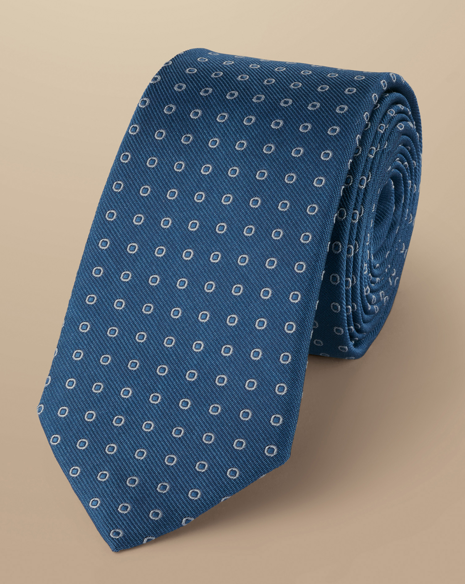 Spot Pattern Silk Slim Tie - Petrol Blue