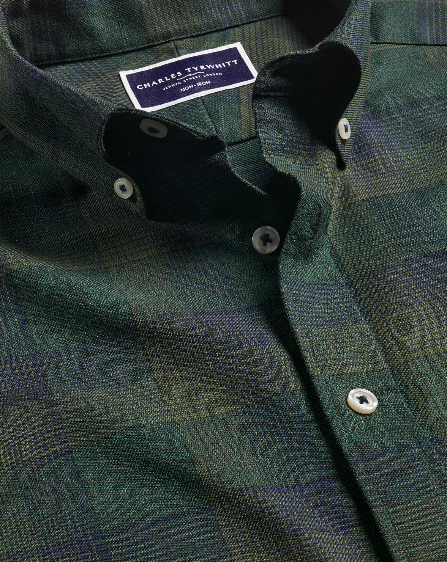 Button-Down Collar Non-Iron Twill Multi Check Shirt - Sage Green