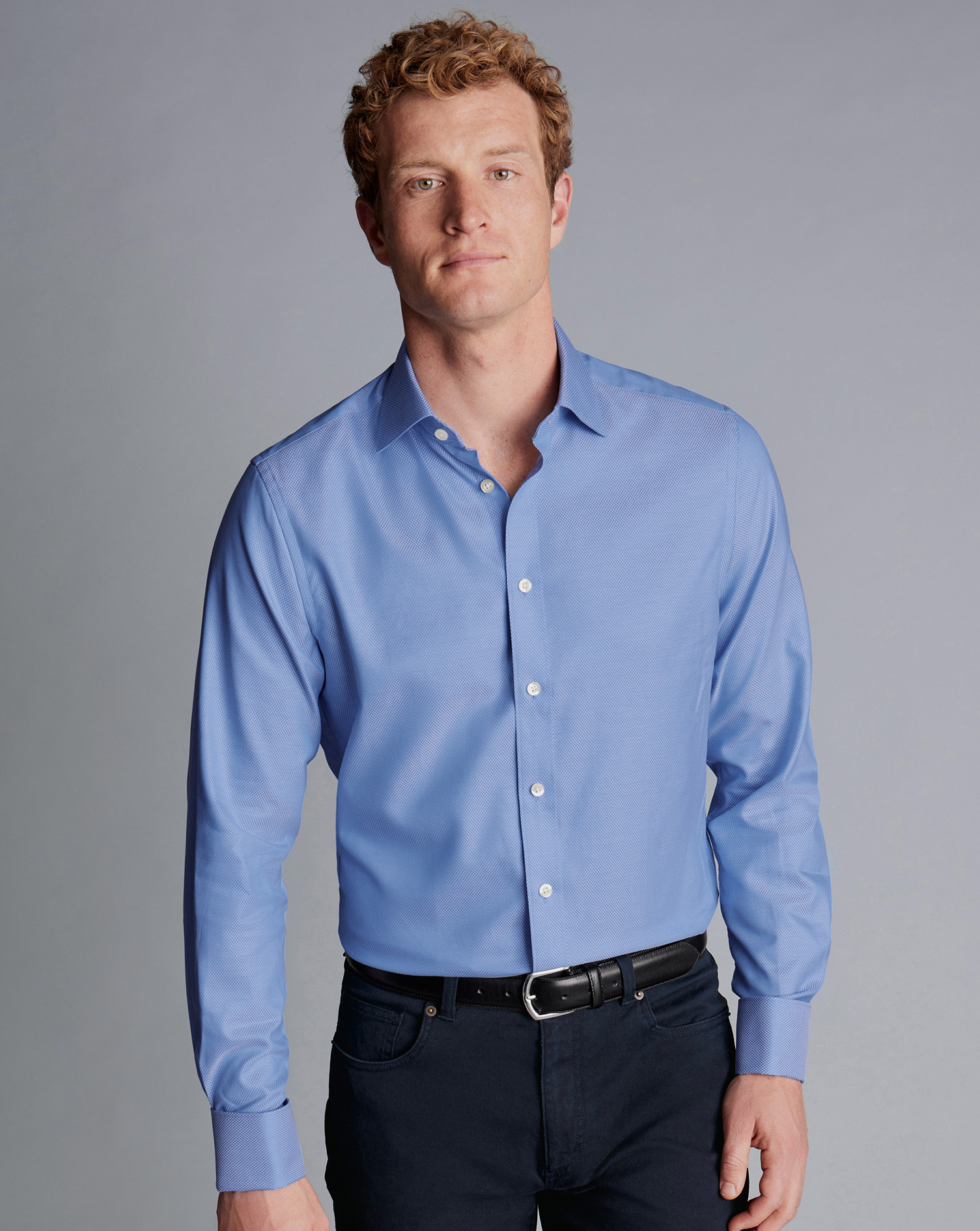 Semi-Cutaway Collar Egyptian Cotton Hudson Weave Shirt - Cornflower Blue