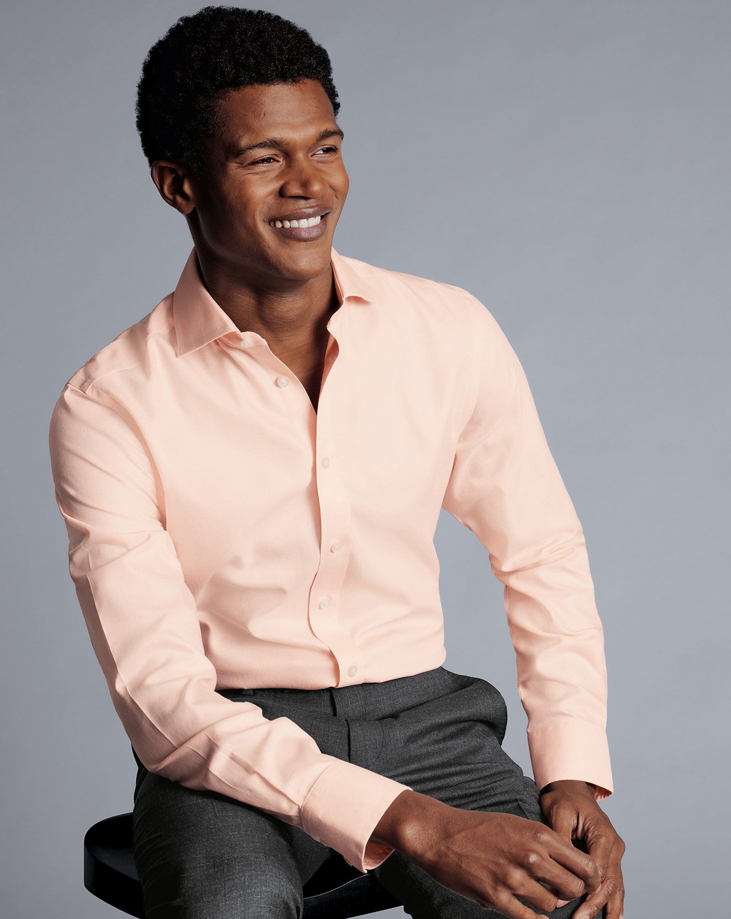 Cutaway Collar Non-Iron Henley Weave Shirt - Peach