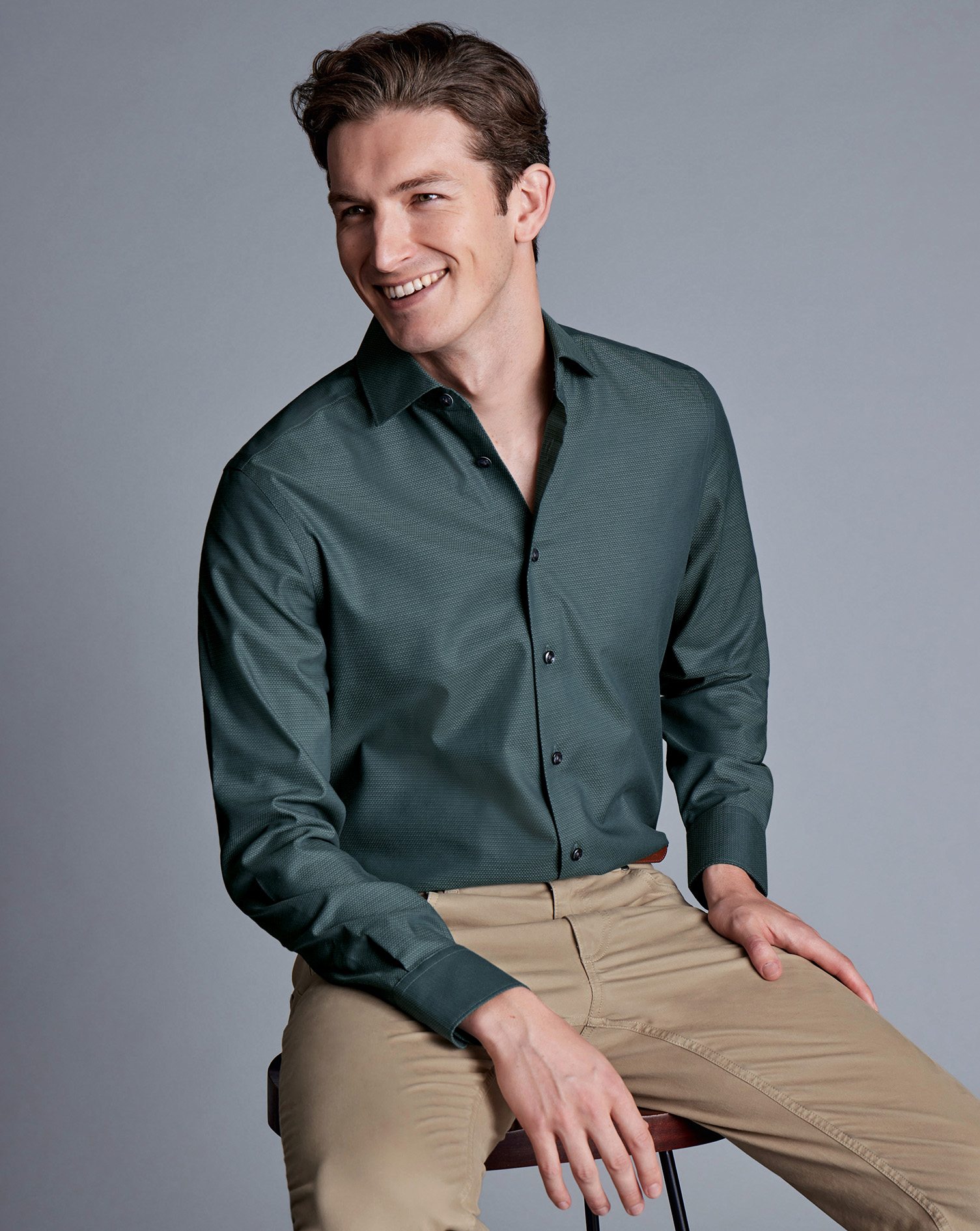 Non-Iron Diamond Stretch Texture Shirt - Atlantic Green