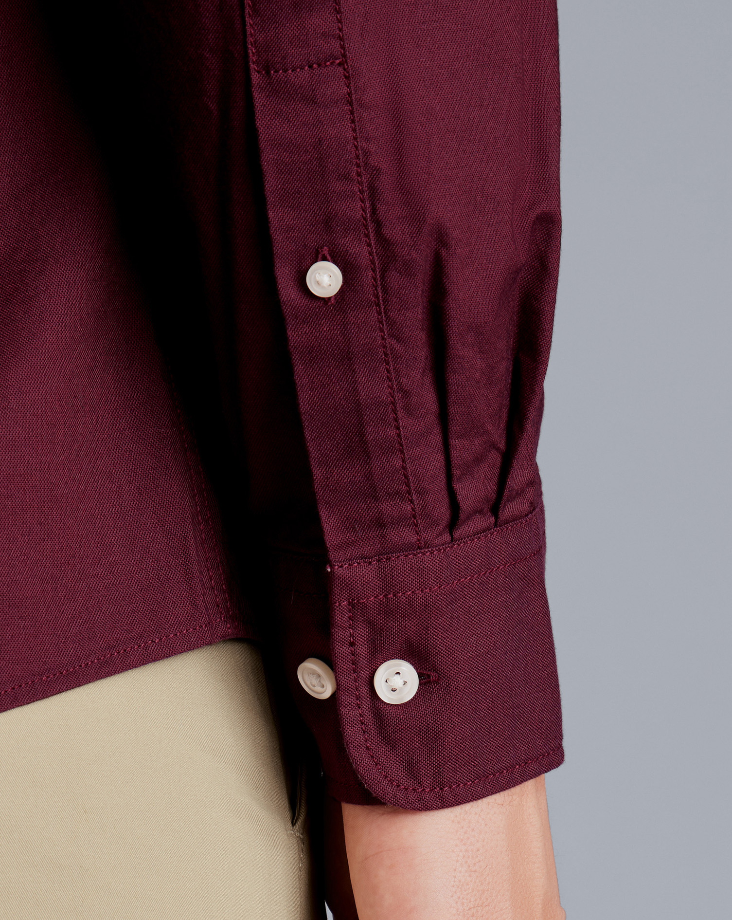 Button-Down Collar Washed Oxford Plain Shirt - Dark Red