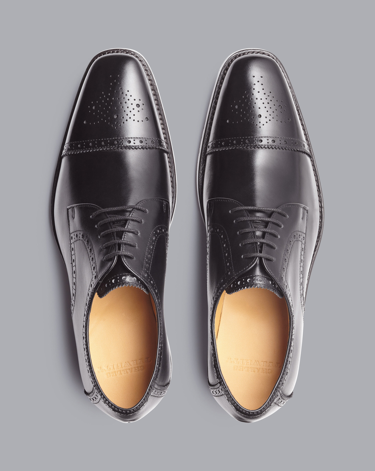 Square Toe Derby Brogue Shoes - Black