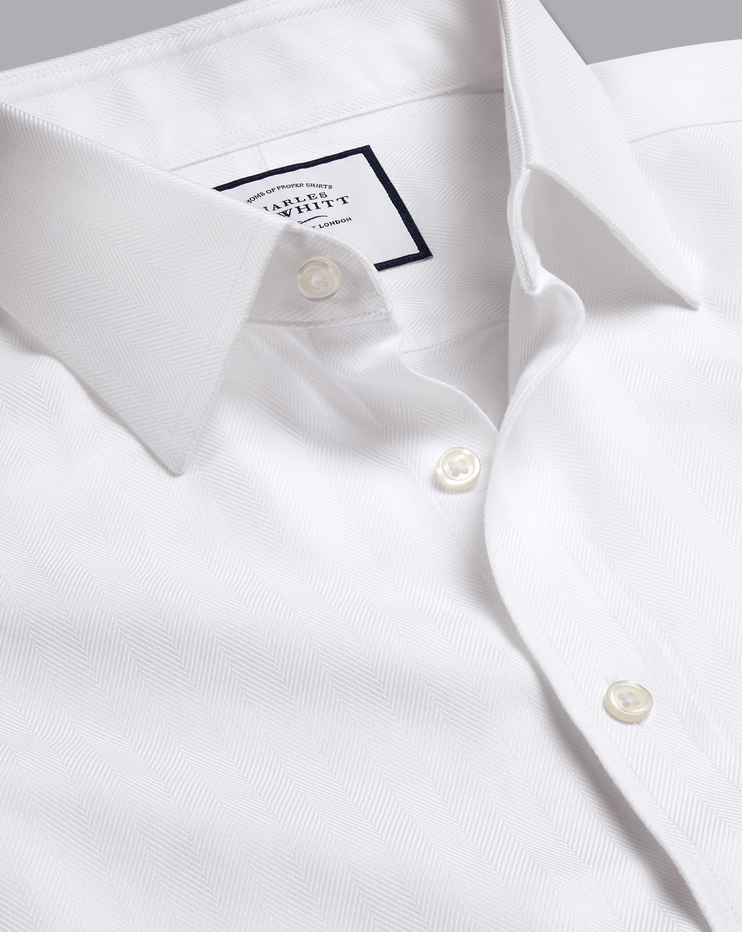Charles Tyrwhitt Non-iron Herringbone Cotton Dress Shirt In White