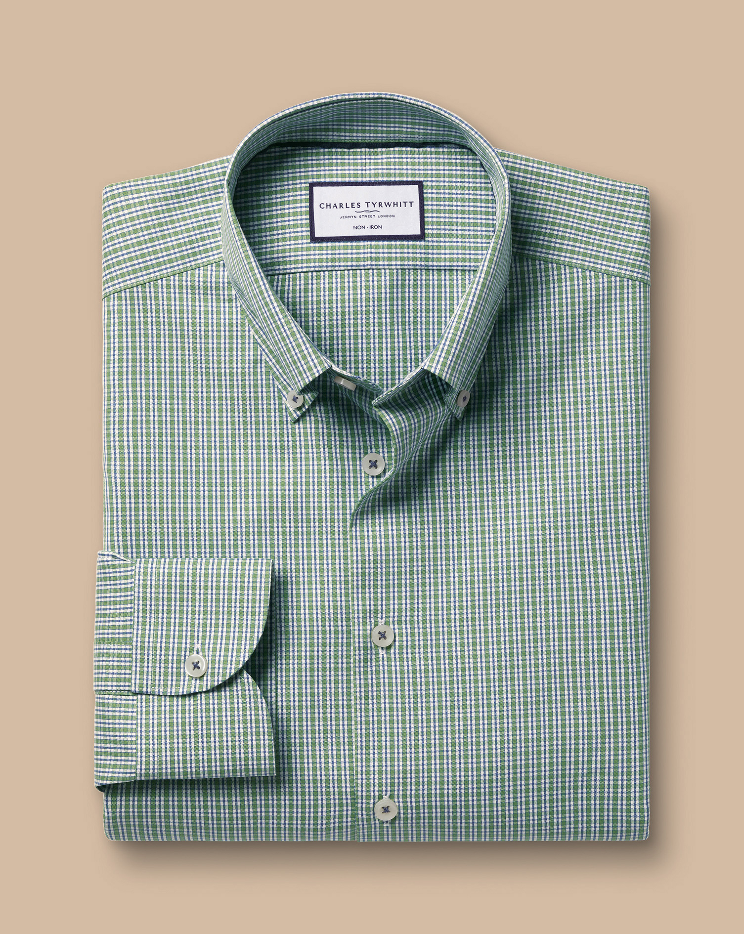 Button-Down Collar Non-Iron Check Oxford Shirt - Green