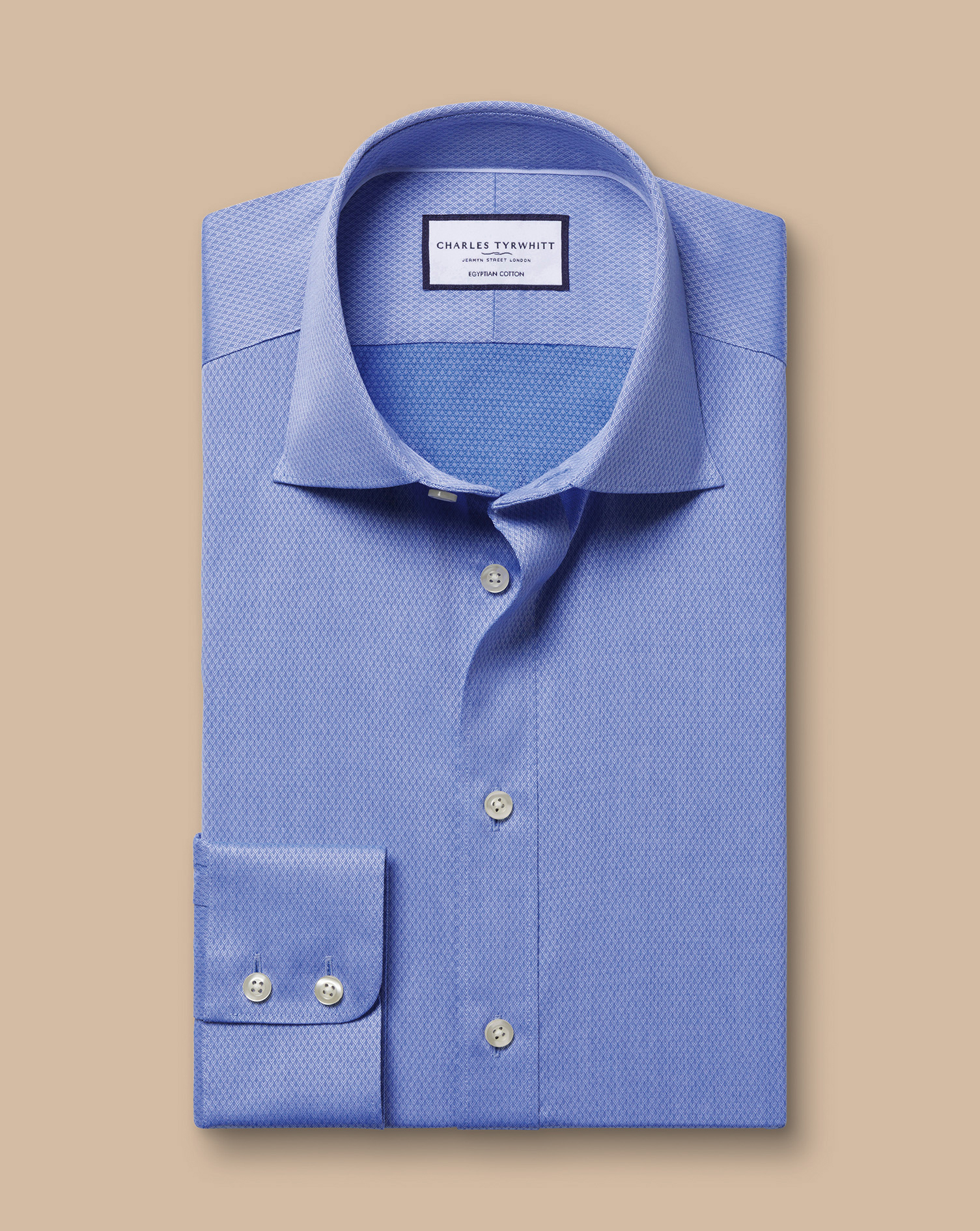 Semi-Cutaway Collar Egyptian Cotton Ascot Weave Shirt - Indigo Blue