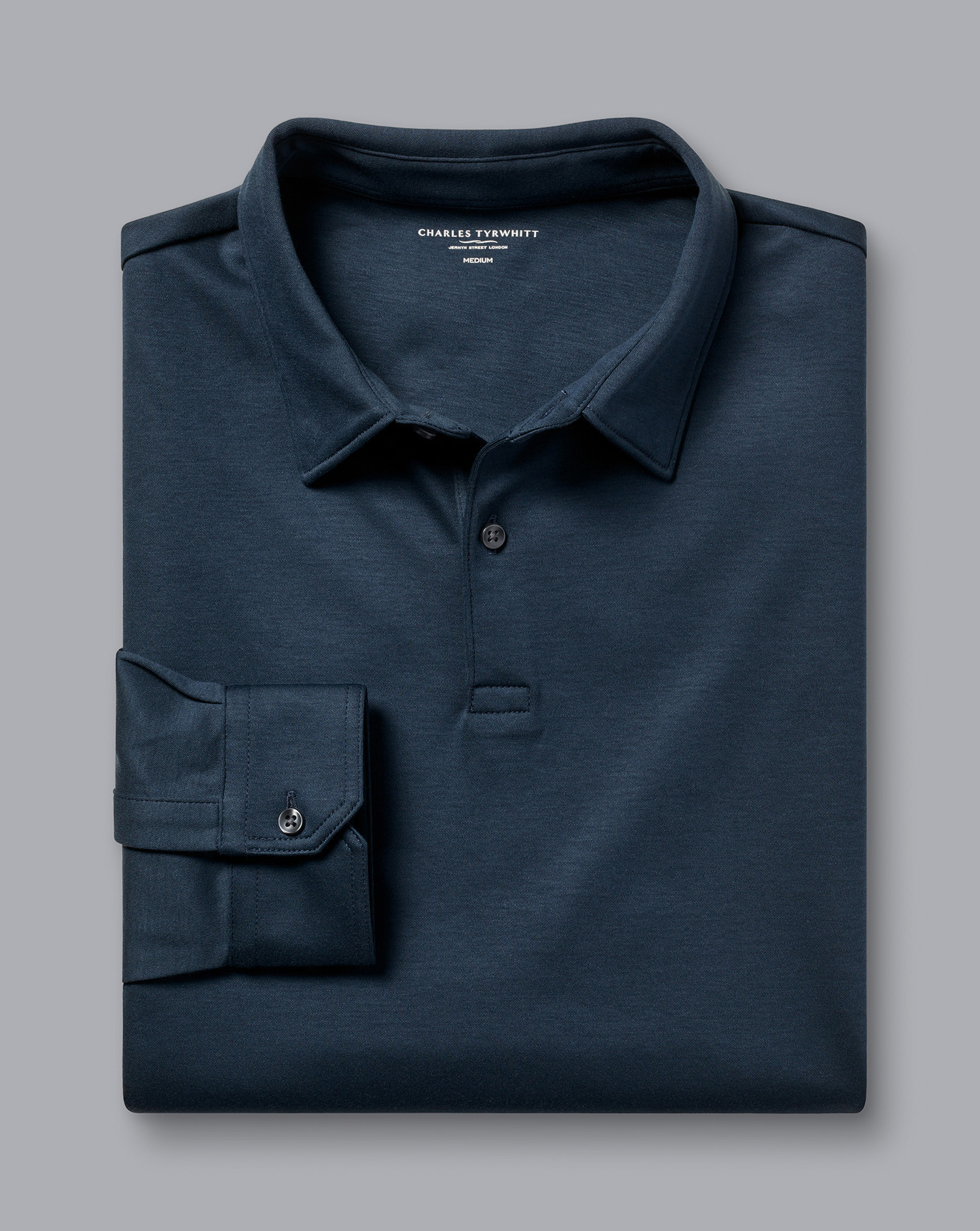 Long Sleeve Smart Jersey Polo - Petrol Blue