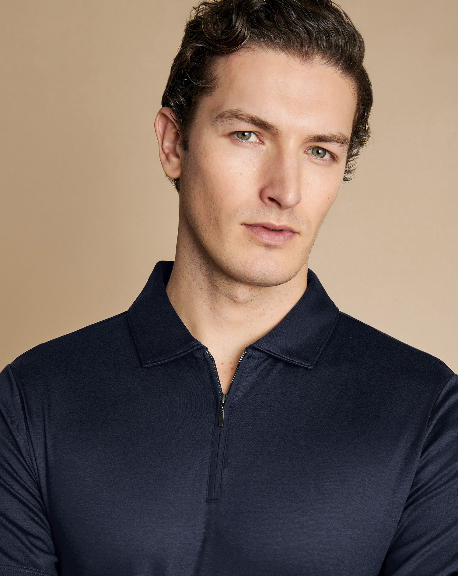 Zip-Neck Jersey Polo - Navy