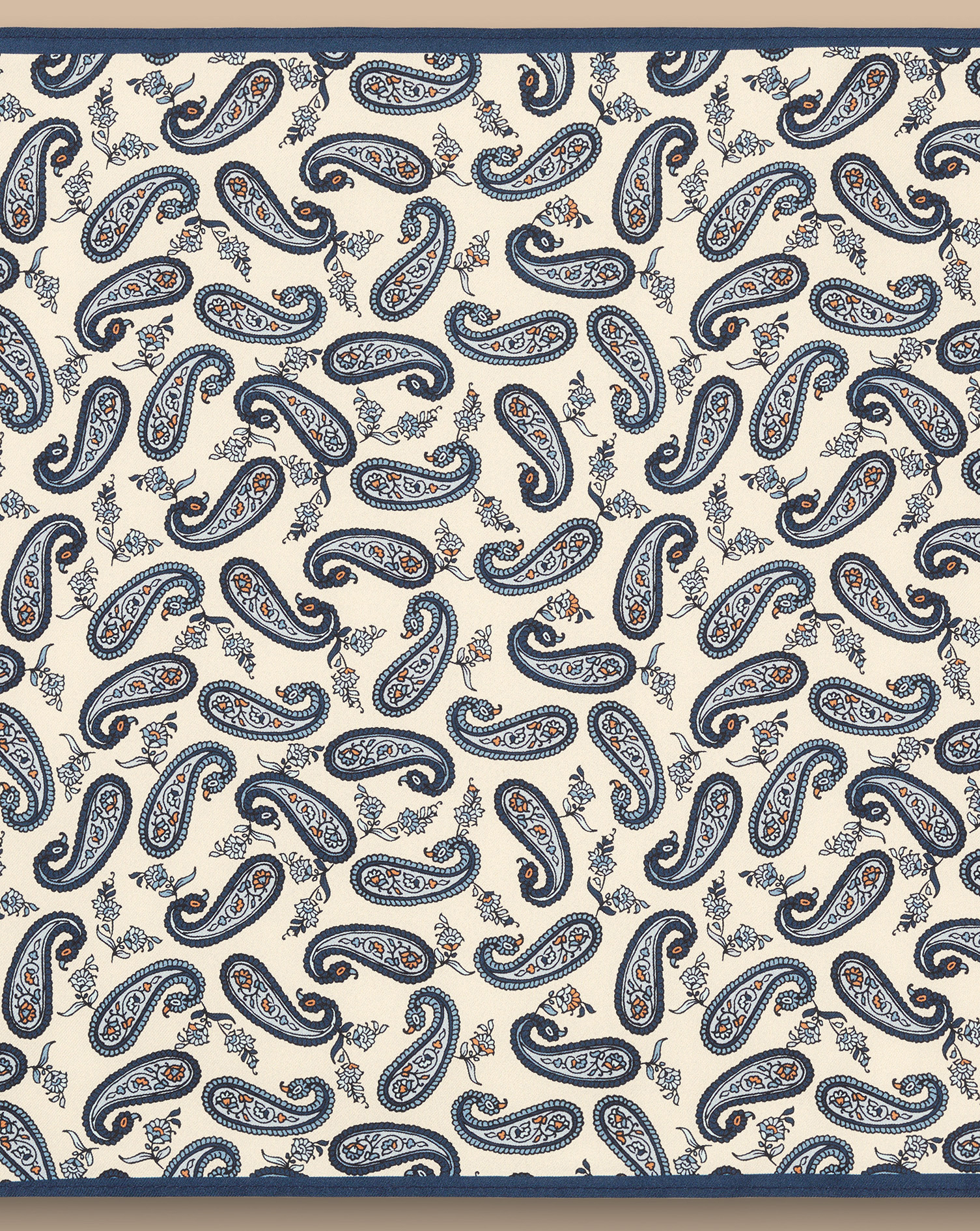 Mini Paisley Print Silk Pocket Square - Ivory