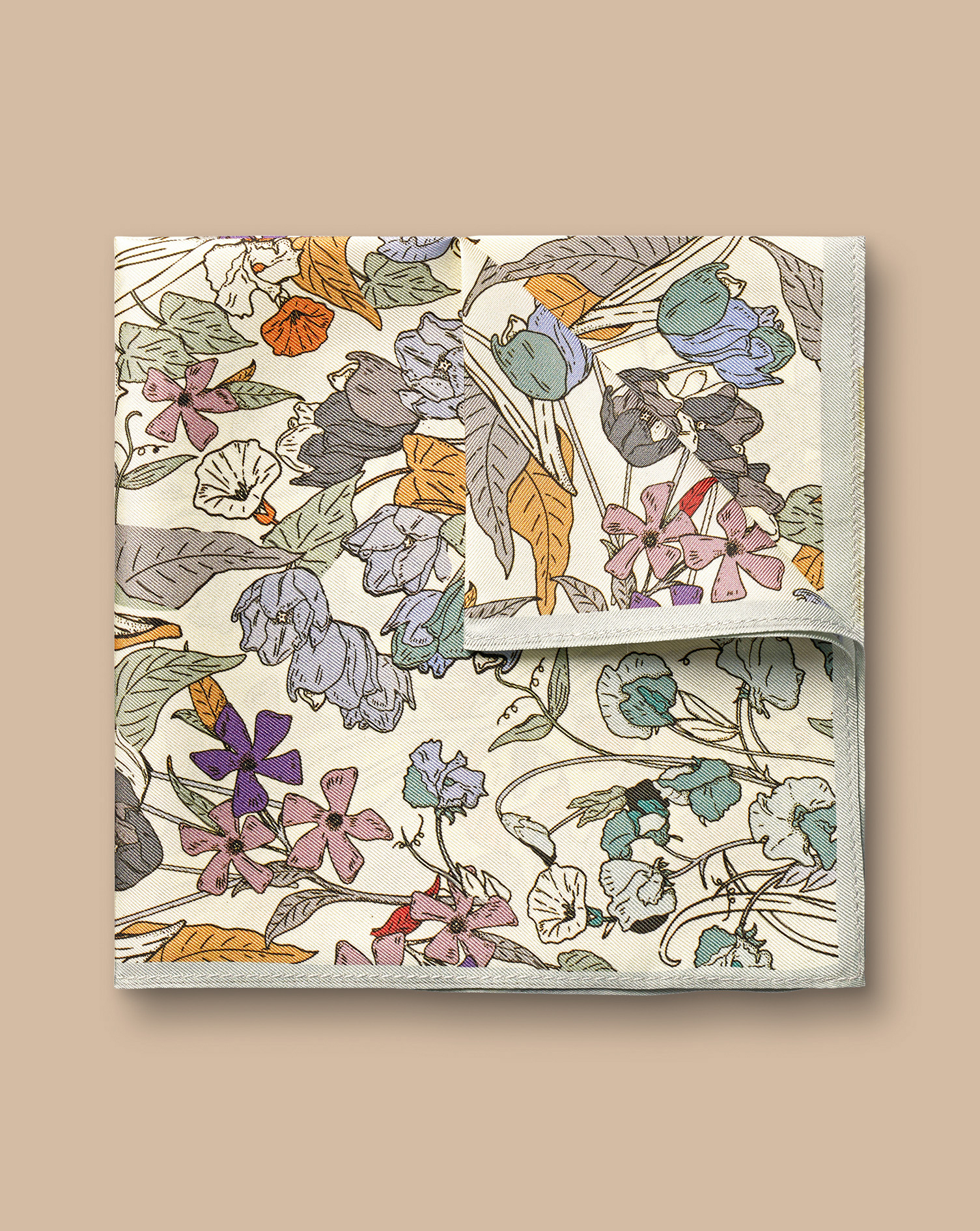 Floral Silk Pocket Square - Cream