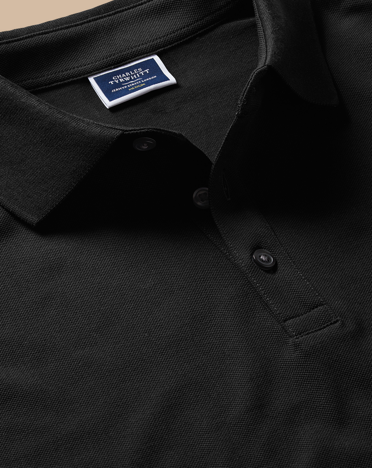 Charles Tyrwhitt Tyrwhitt Long Sleeve Pique Cotton Polo Shirt In Black