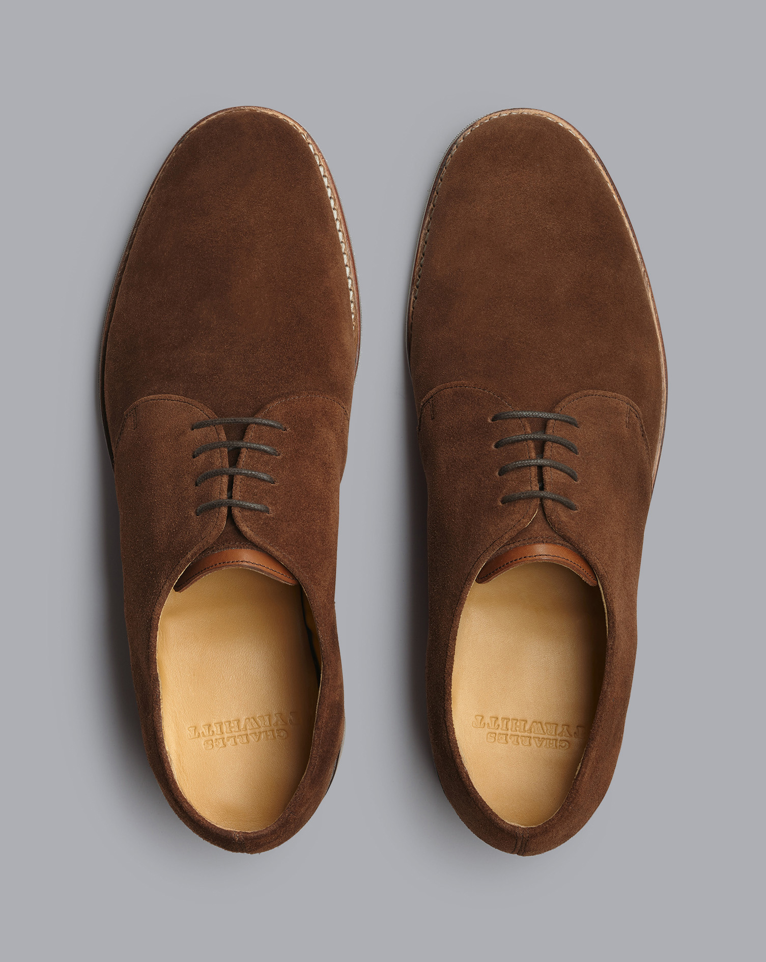 Rubber Sole Suede Derby Shoes - Walnut Brown