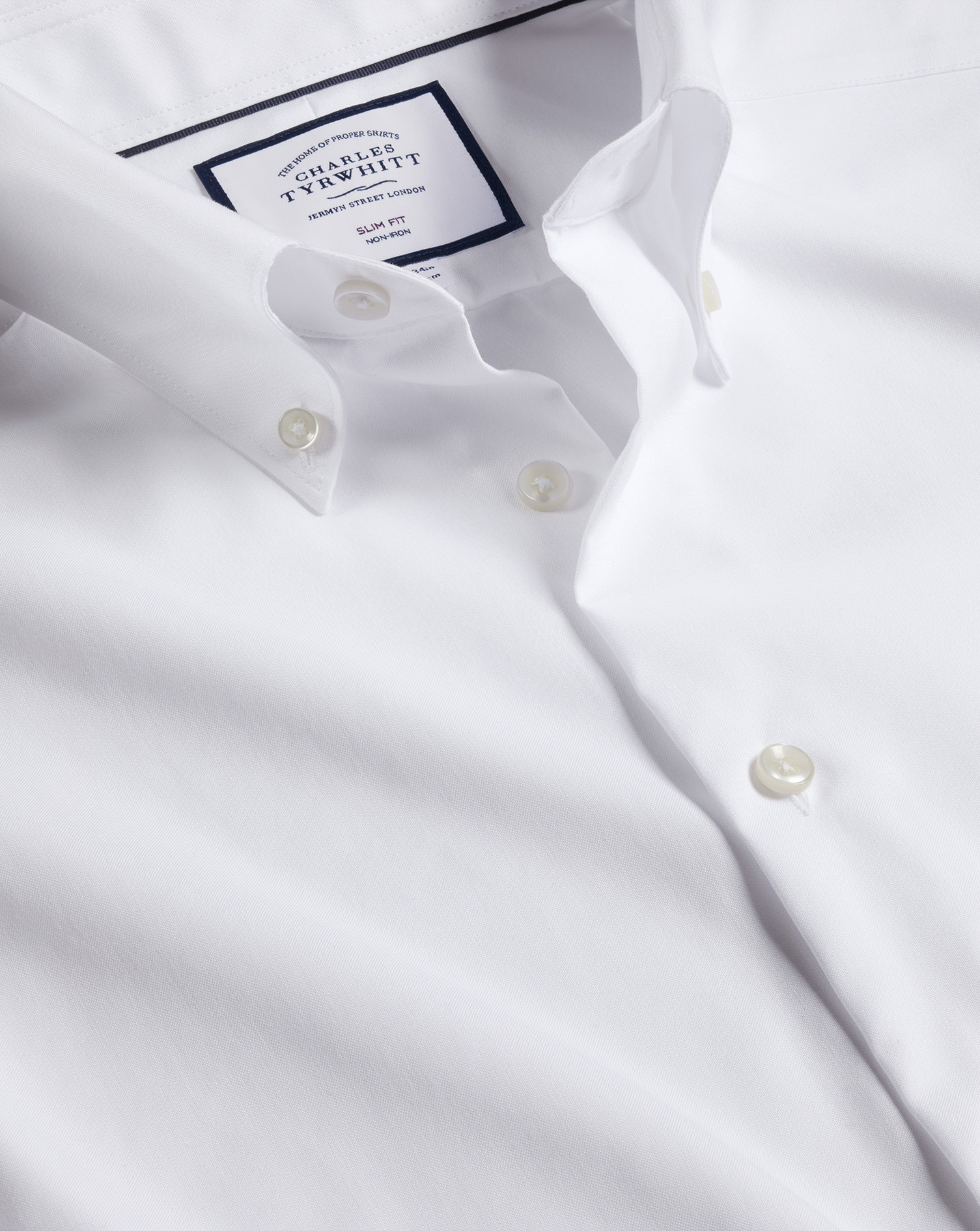 Charles Tyrwhitt Button-down Collar Non-iron Cotton Dress Shirt In White