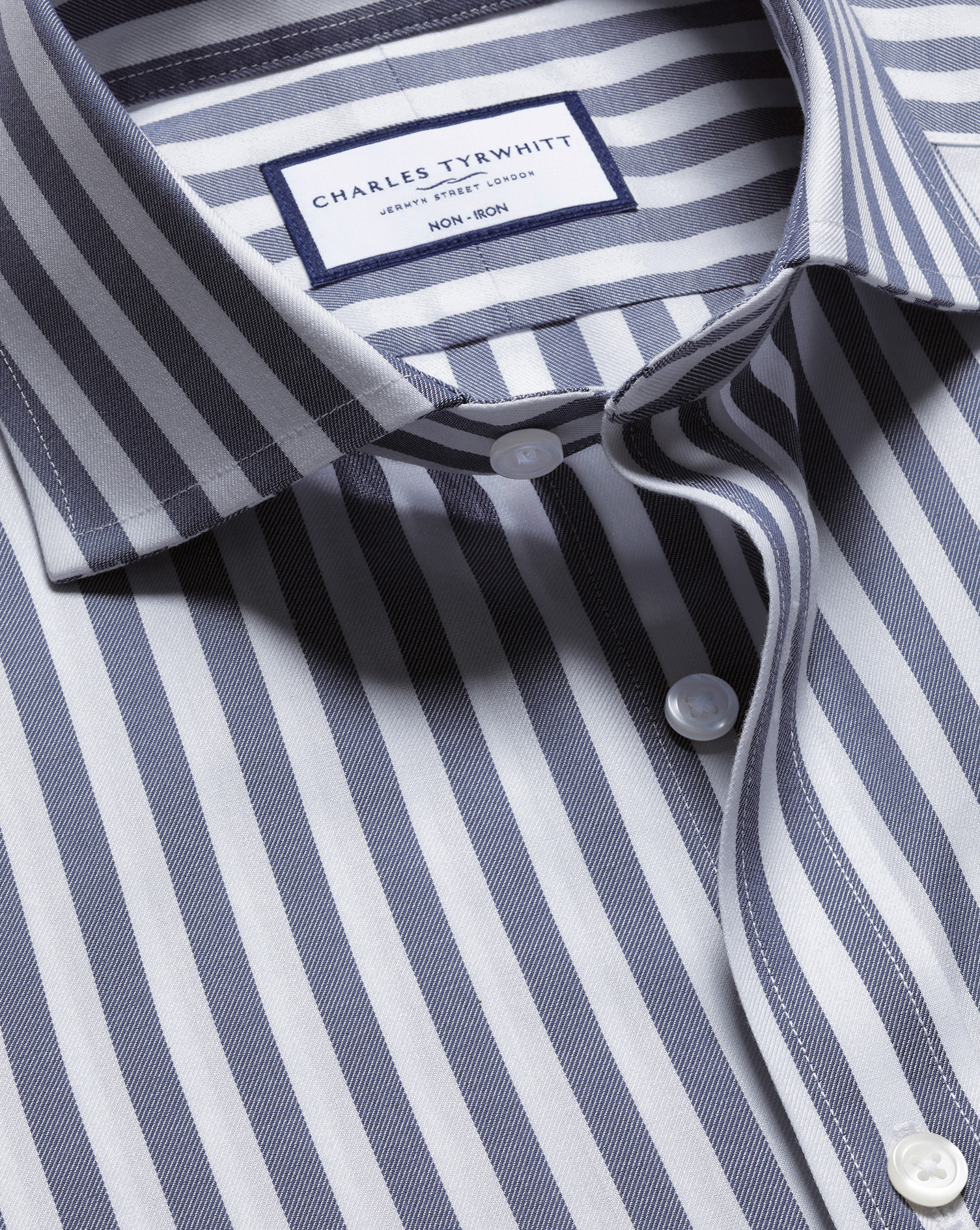 Cutaway Collar Non-Iron Twill Wide Stripe Shirt - Royal Blue